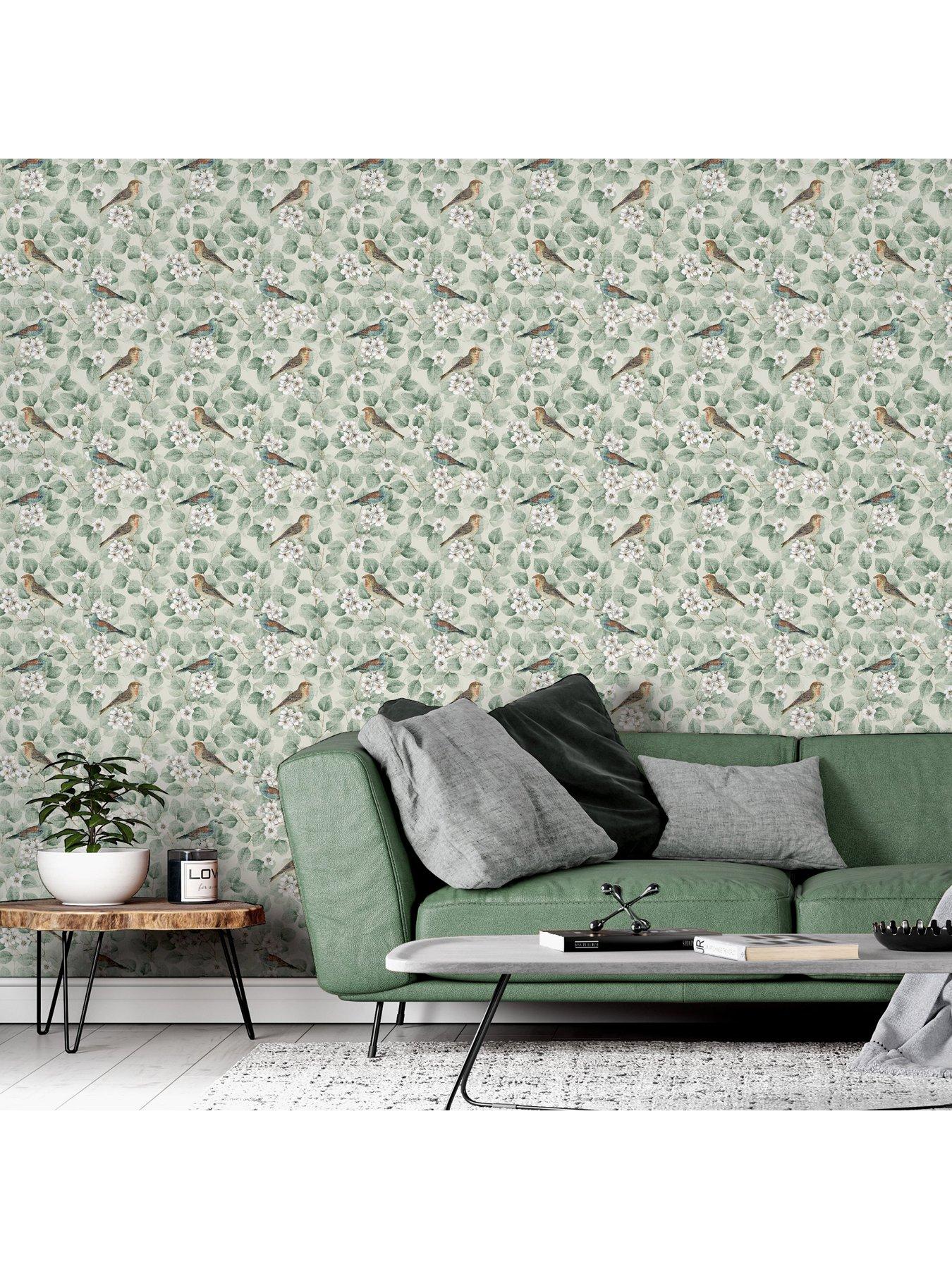 Image 4 of 6 of ARTHOUSE Birds and Blossoms Wallpaper - Green