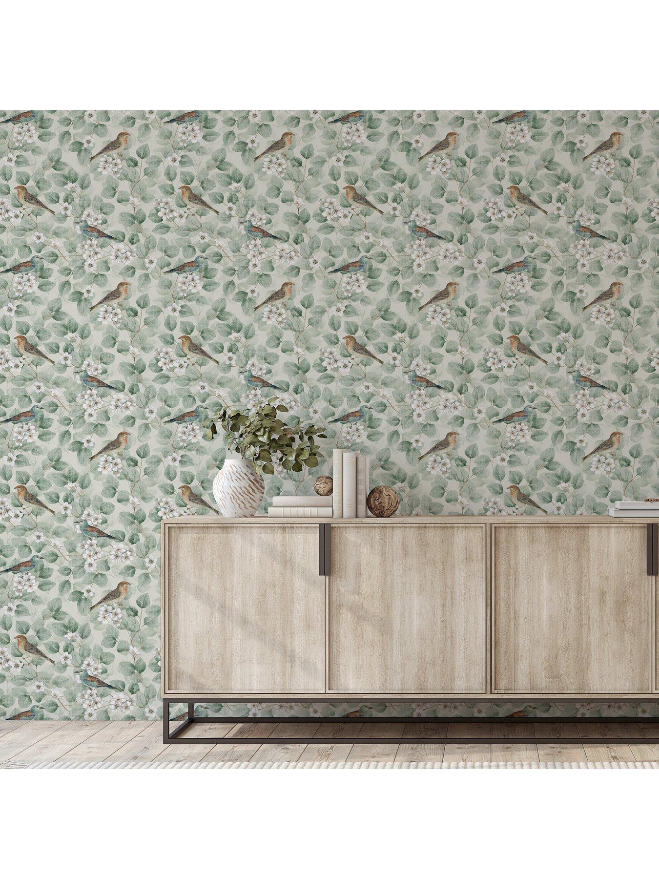 Image 5 of 6 of ARTHOUSE Birds and Blossoms Wallpaper - Green