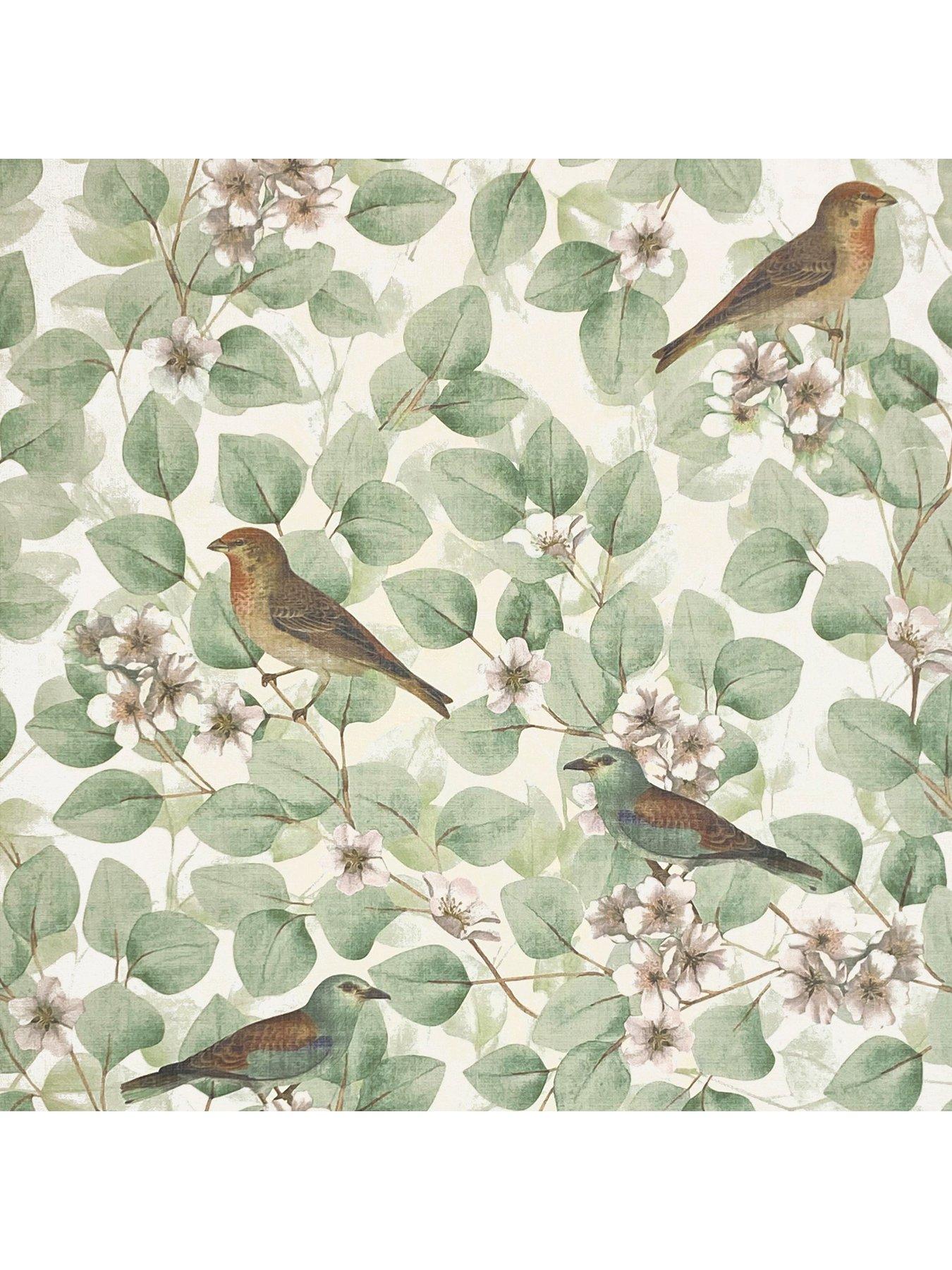 Image 6 of 6 of ARTHOUSE Birds and Blossoms Wallpaper - Green