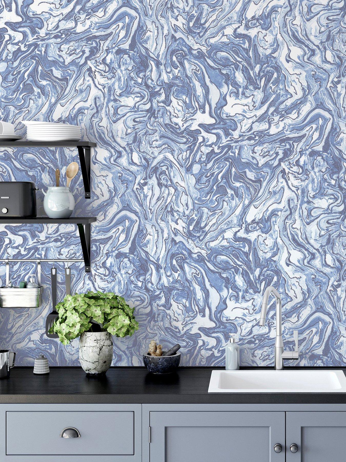 Product photograph of Arthouse Liquid Marble Wallpaper - Navy from very.co.uk