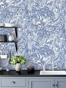 Product photograph of Arthouse Liquid Marble Navy Wallpaper from very.co.uk