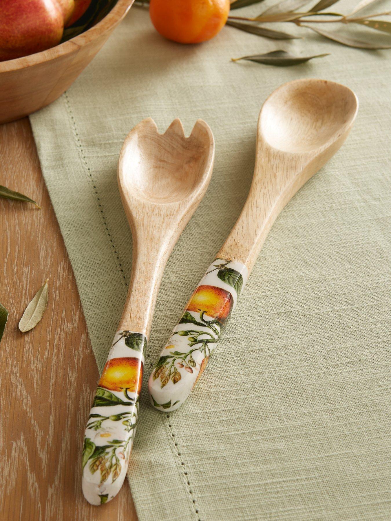 Product photograph of Very Home Orange Blossom Mango Wood Serving Fork And Spoon Set from very.co.uk