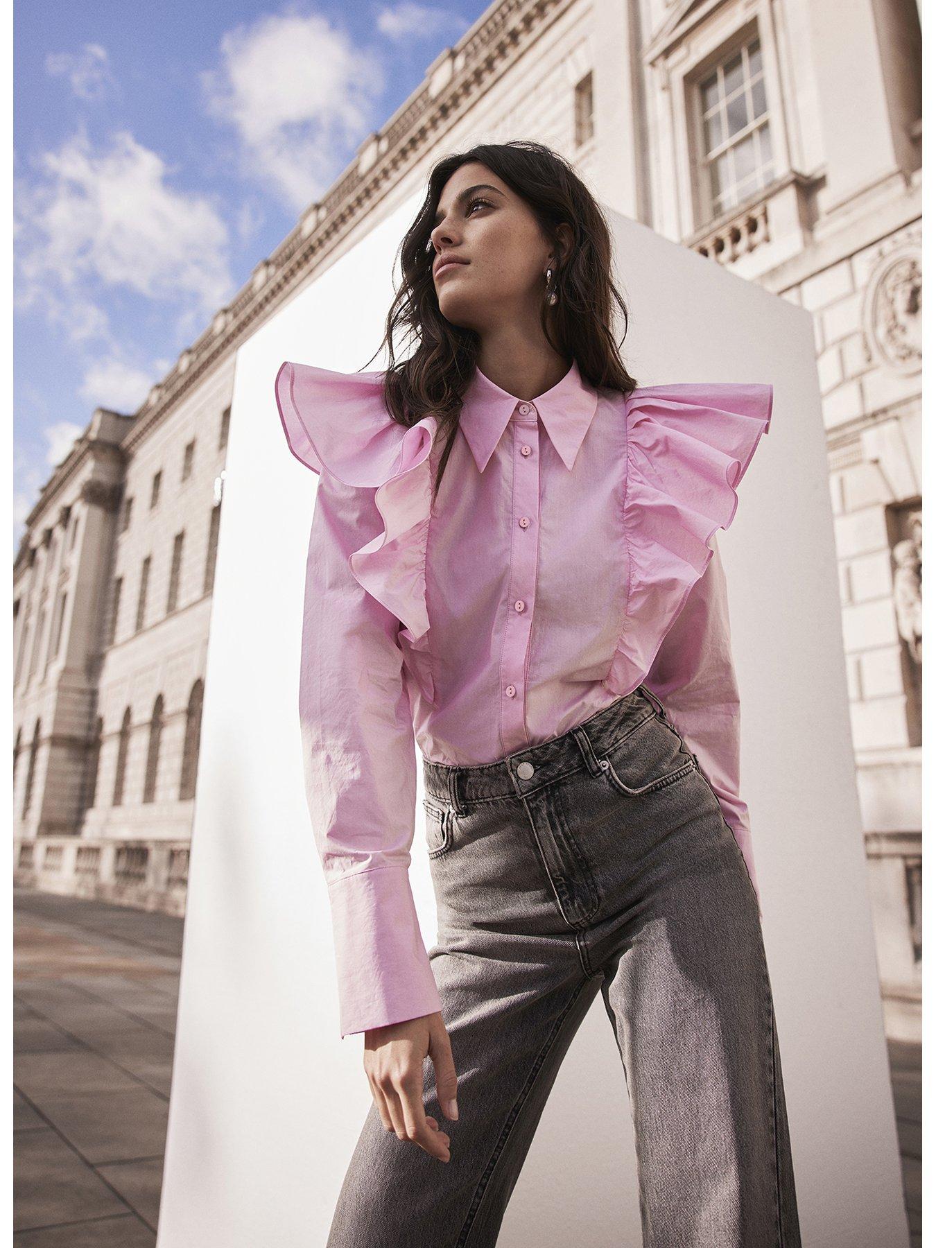 Pink Ruffle Cotton Shirt