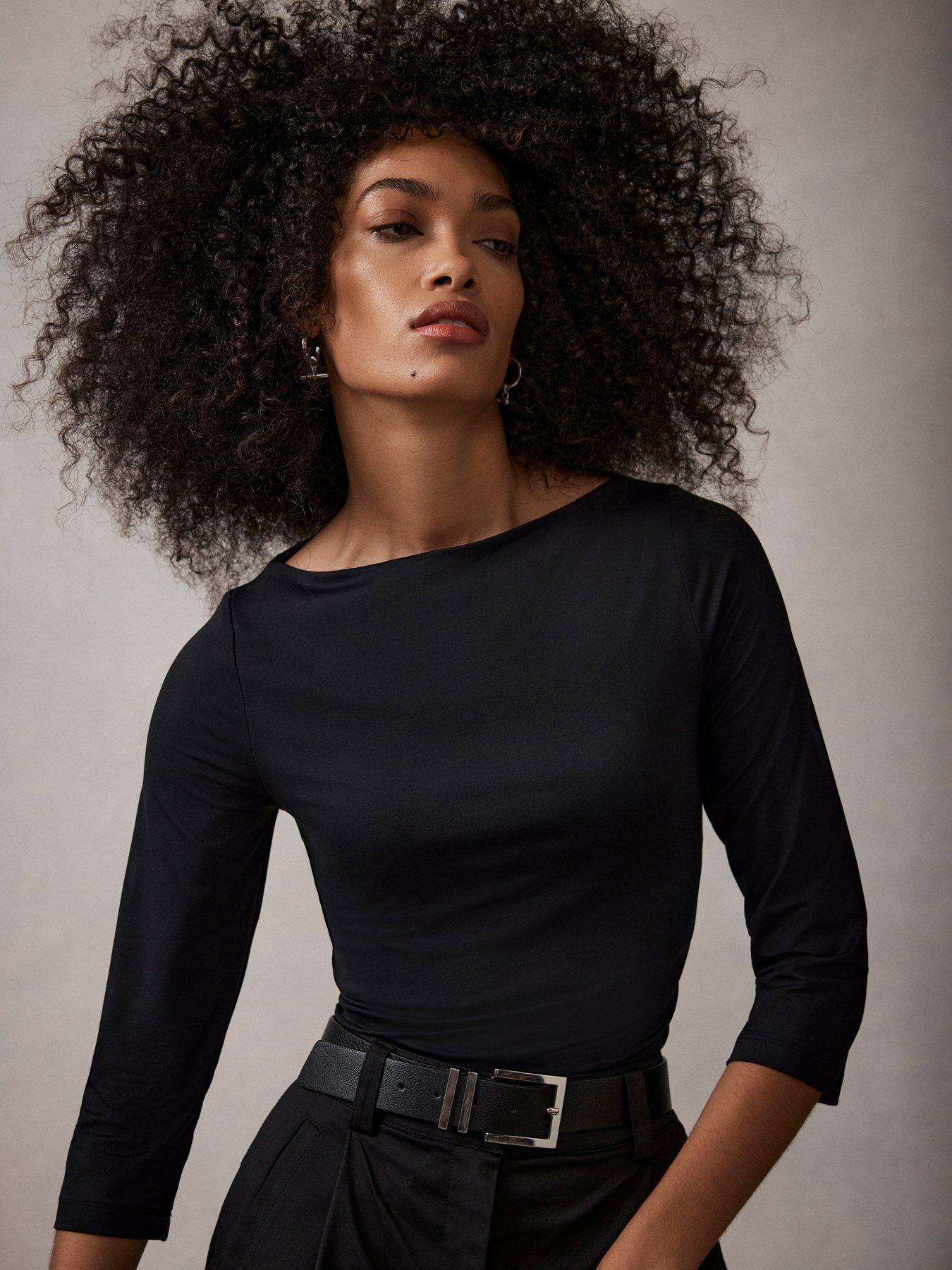 Mint Velvet Black Slash Neck Top | very.co.uk