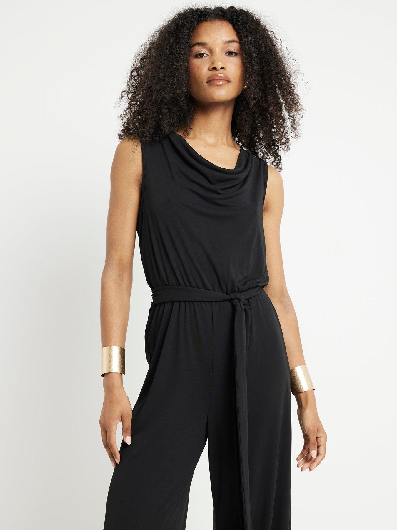 Cowl Neck Belted Jumpsuit Black