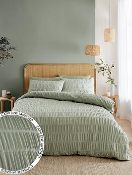 Product photograph of Catherine Lansfield Seersucker Duvet Cover Set - Sage from very.co.uk