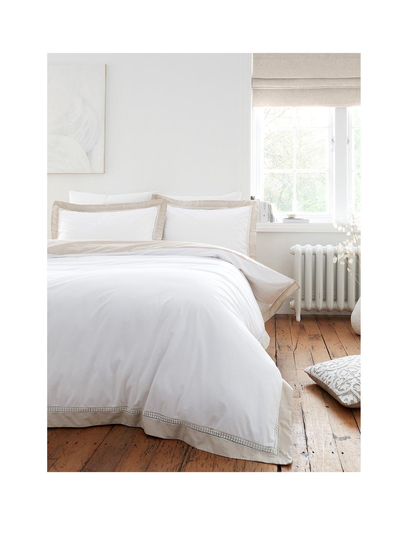 Image of Bianca Oxford Lace Trim 100% Cotton Duvet Cover Set