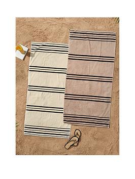 Product photograph of Catherine Lansfield Stripe Beach Towel Twin Pack from very.co.uk