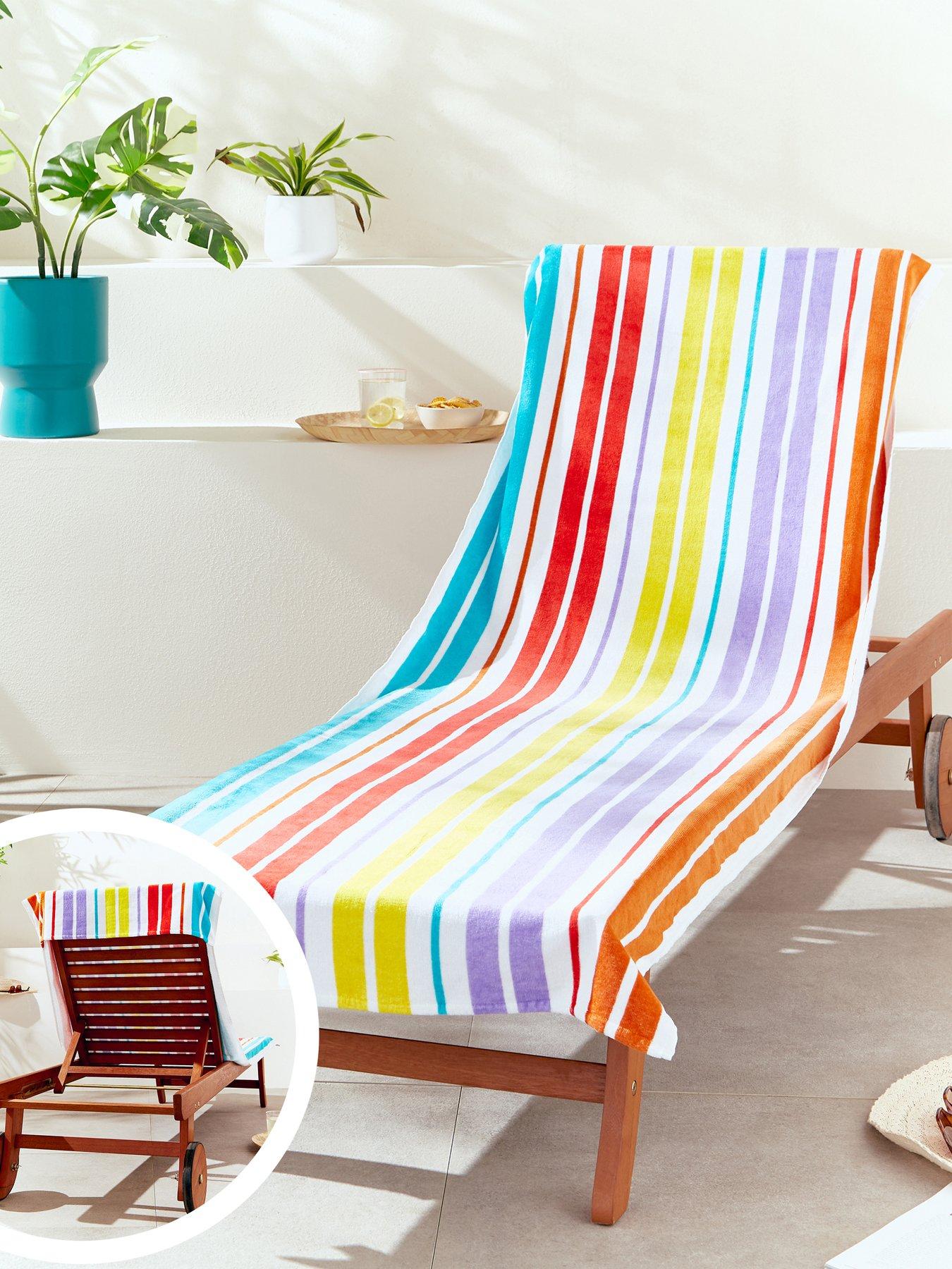Image 1 of 5 of Catherine Lansfield Rainbow Stripe Cotton Beach Towel