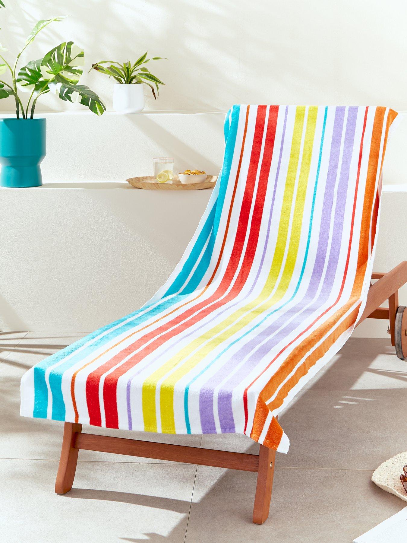 Catherine Lansfield Rainbow Stripe Cotton Beach Towel Uk 