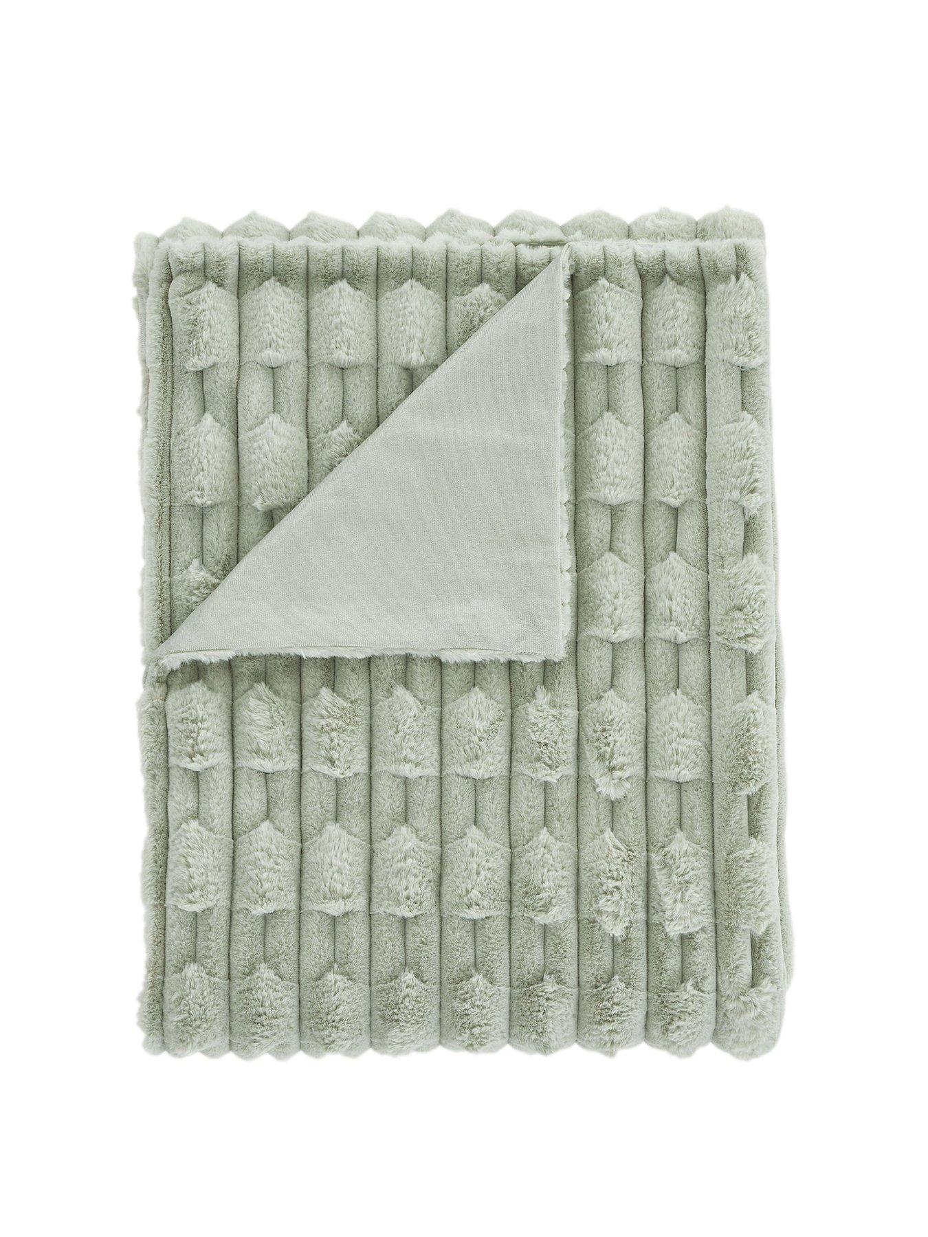 Image 2 of 2 of Bianca Carved Faux Fur Cosy Throw in Sage