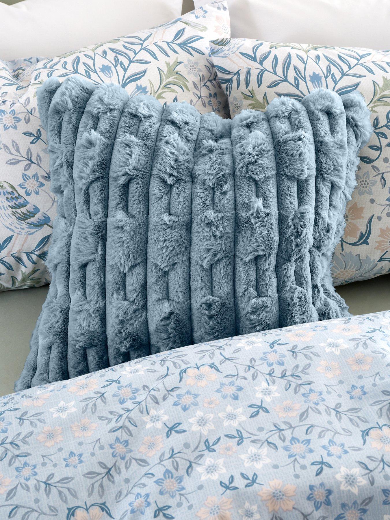 Image 1 of 2 of Bianca Carved Faux Fur Cosy Cushion in Blue