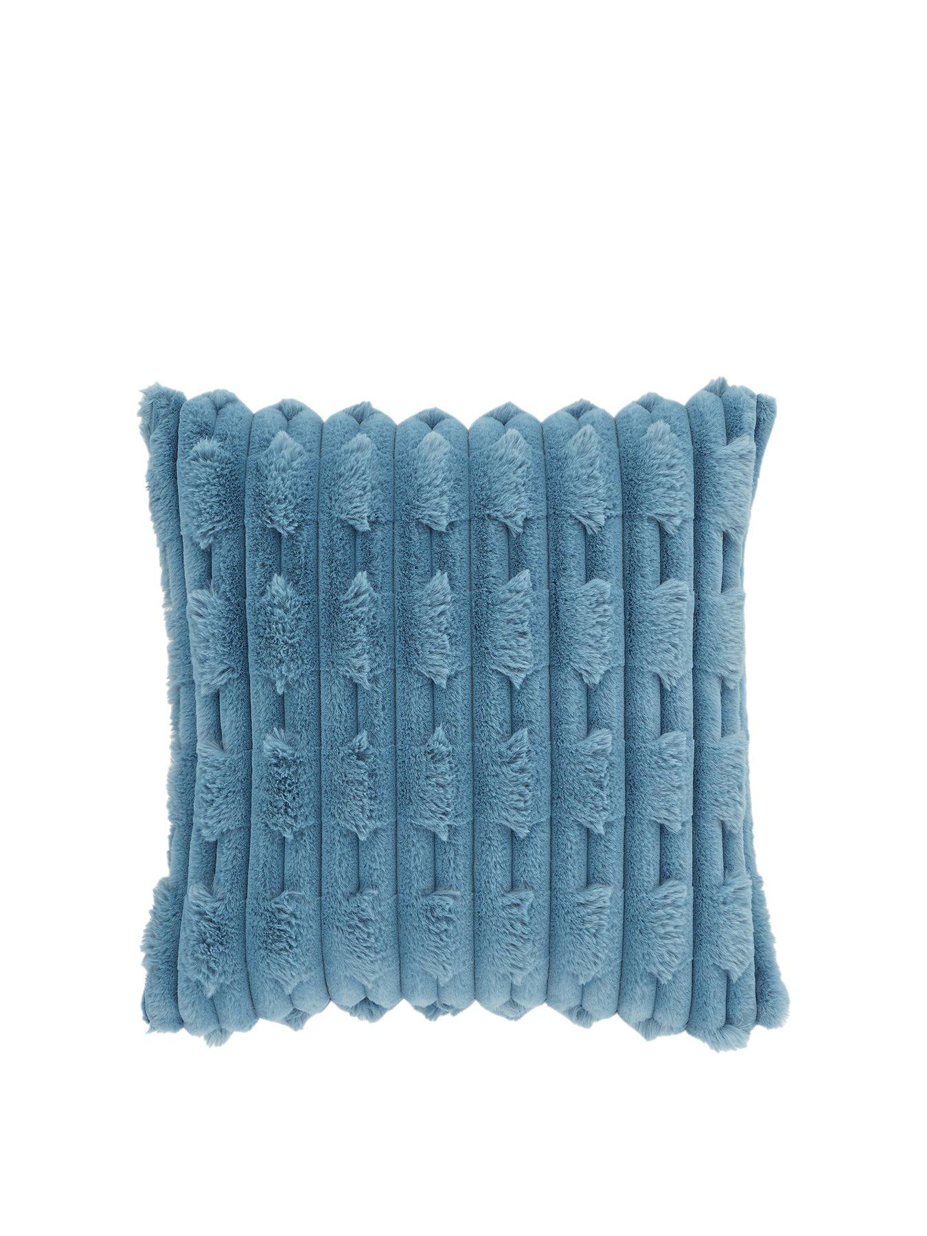 Image 2 of 2 of Bianca Carved Faux Fur Cosy Cushion in Blue