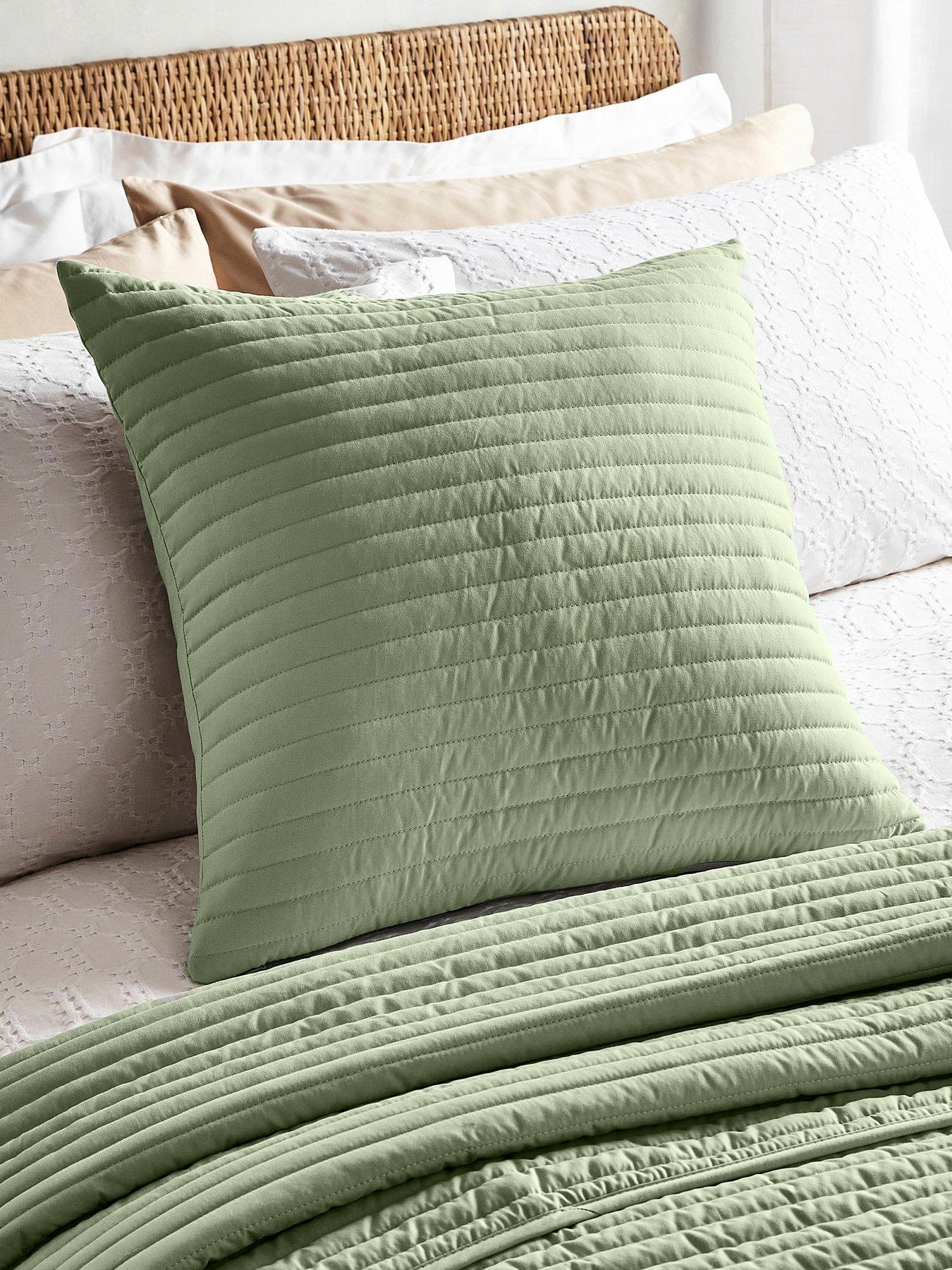Image 1 of 2 of Bianca Quilted Lines Filled Cushion in Sage