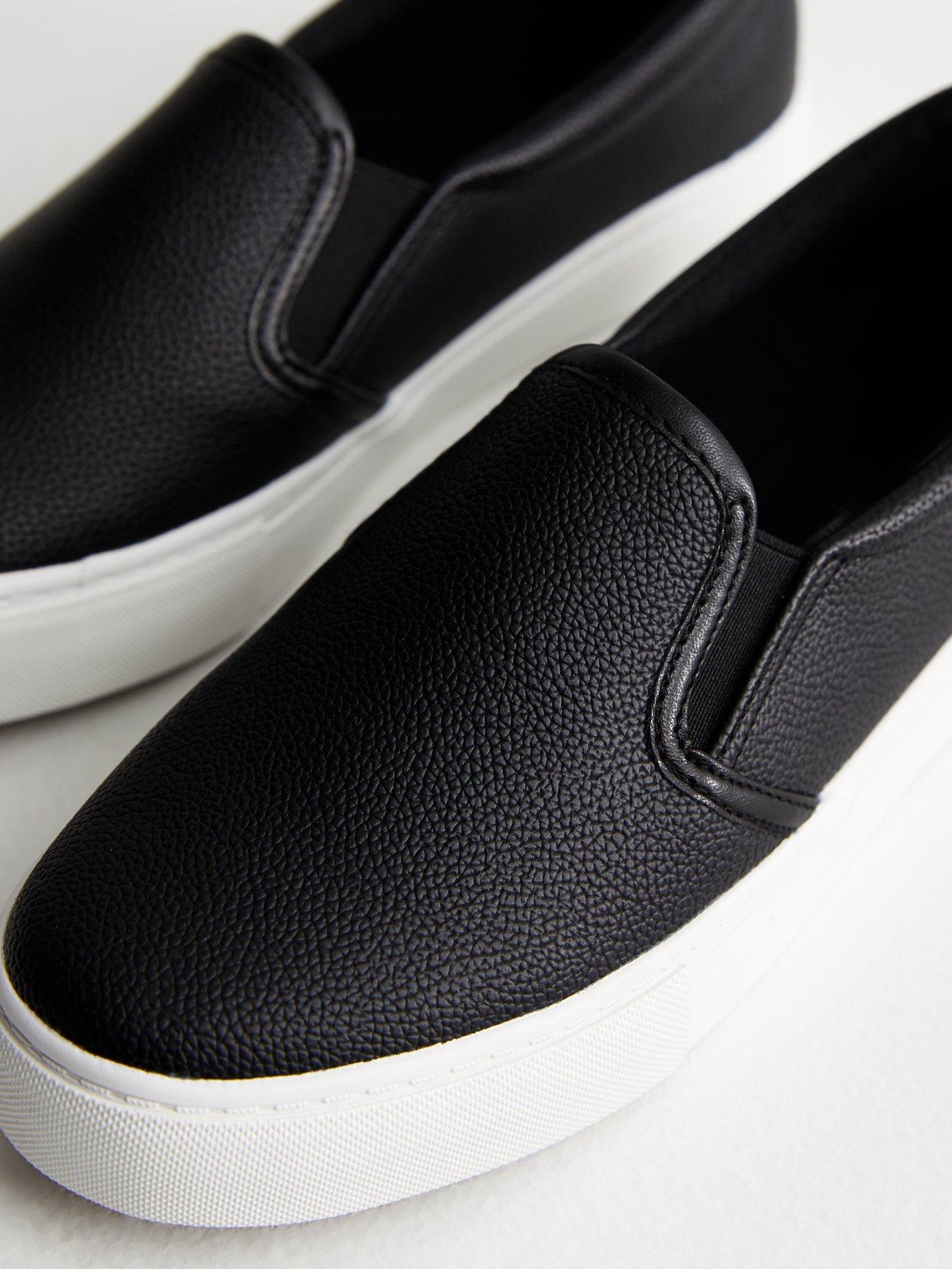 Black Leather look Slip On Trainers