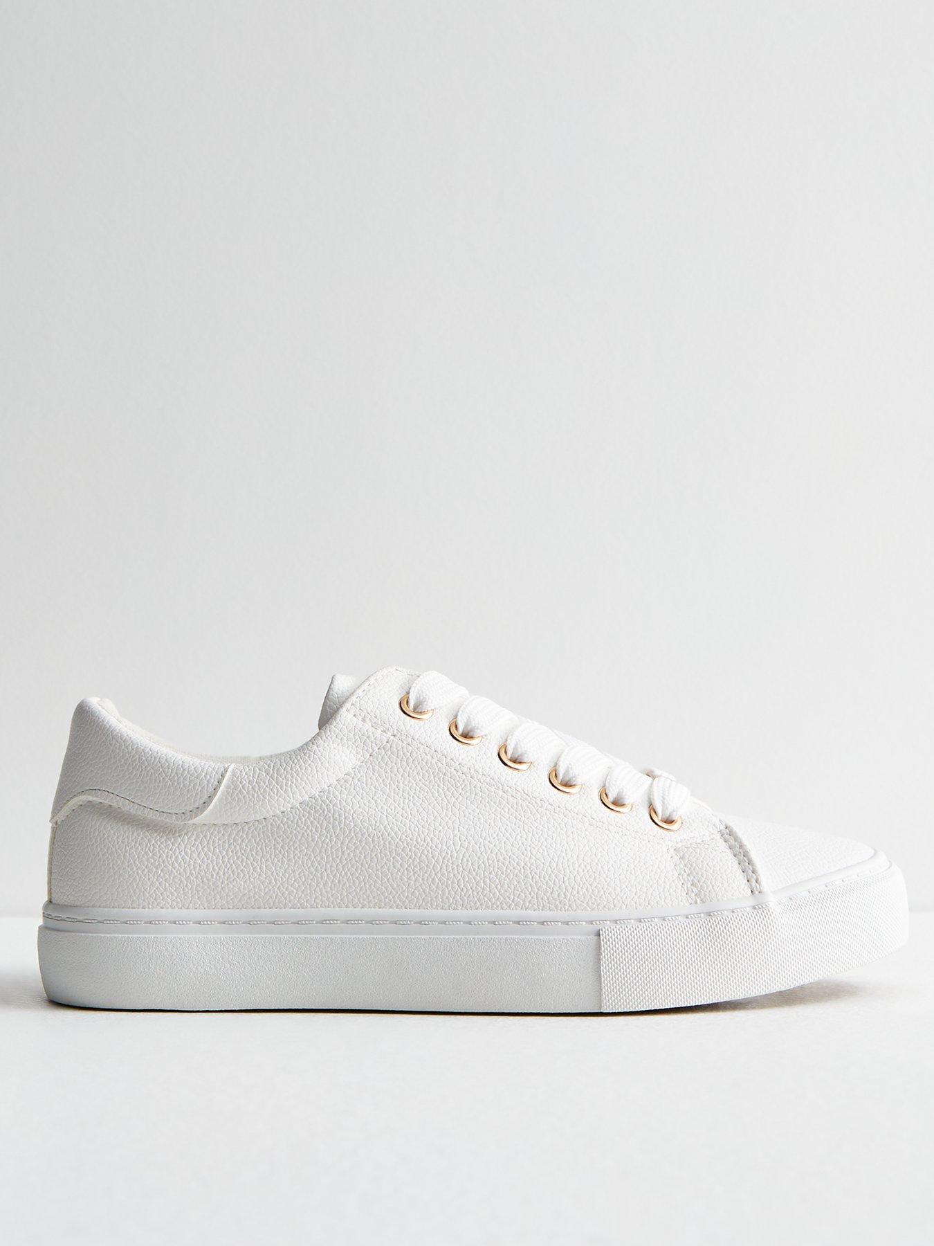 Wide fit white leather trainers hotsell