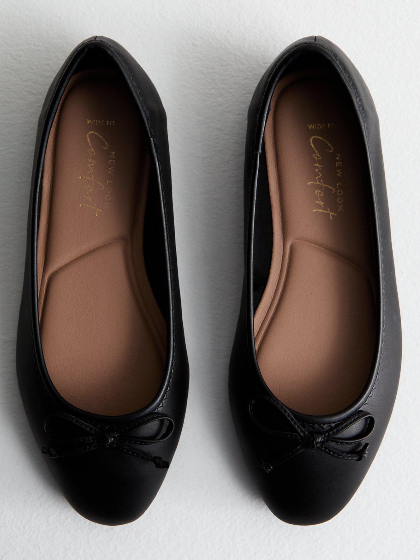 New Look Wide Fit Black Leather-look Ballerina Pumps | Very.co.uk