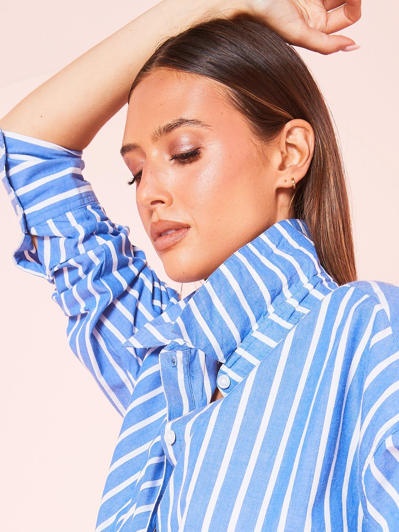 V by Very Stripe Cotton Shirt Co-ord - Blue | Very