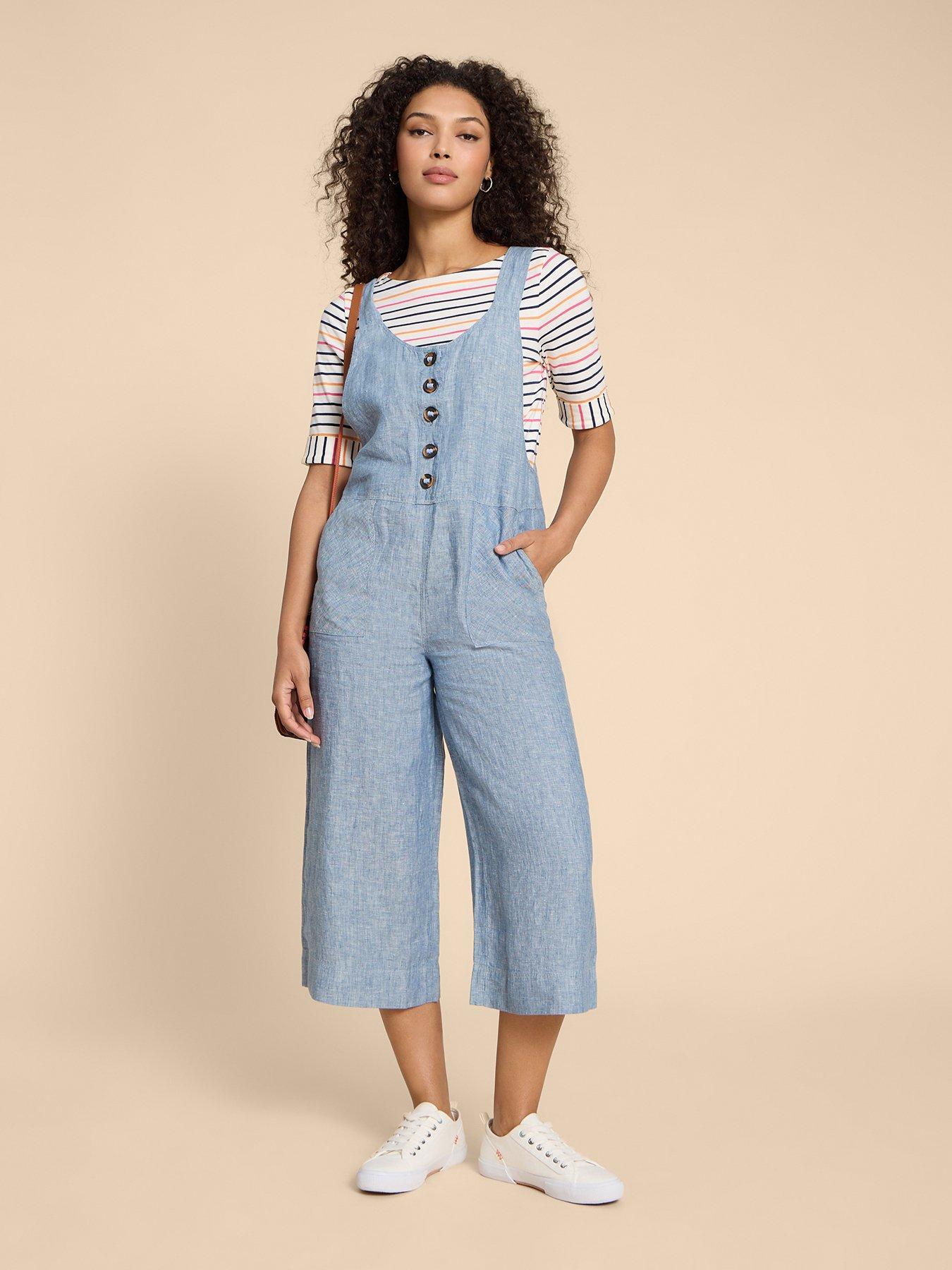 V by Very Straight Leg Denim Dungaree - Mid Wash