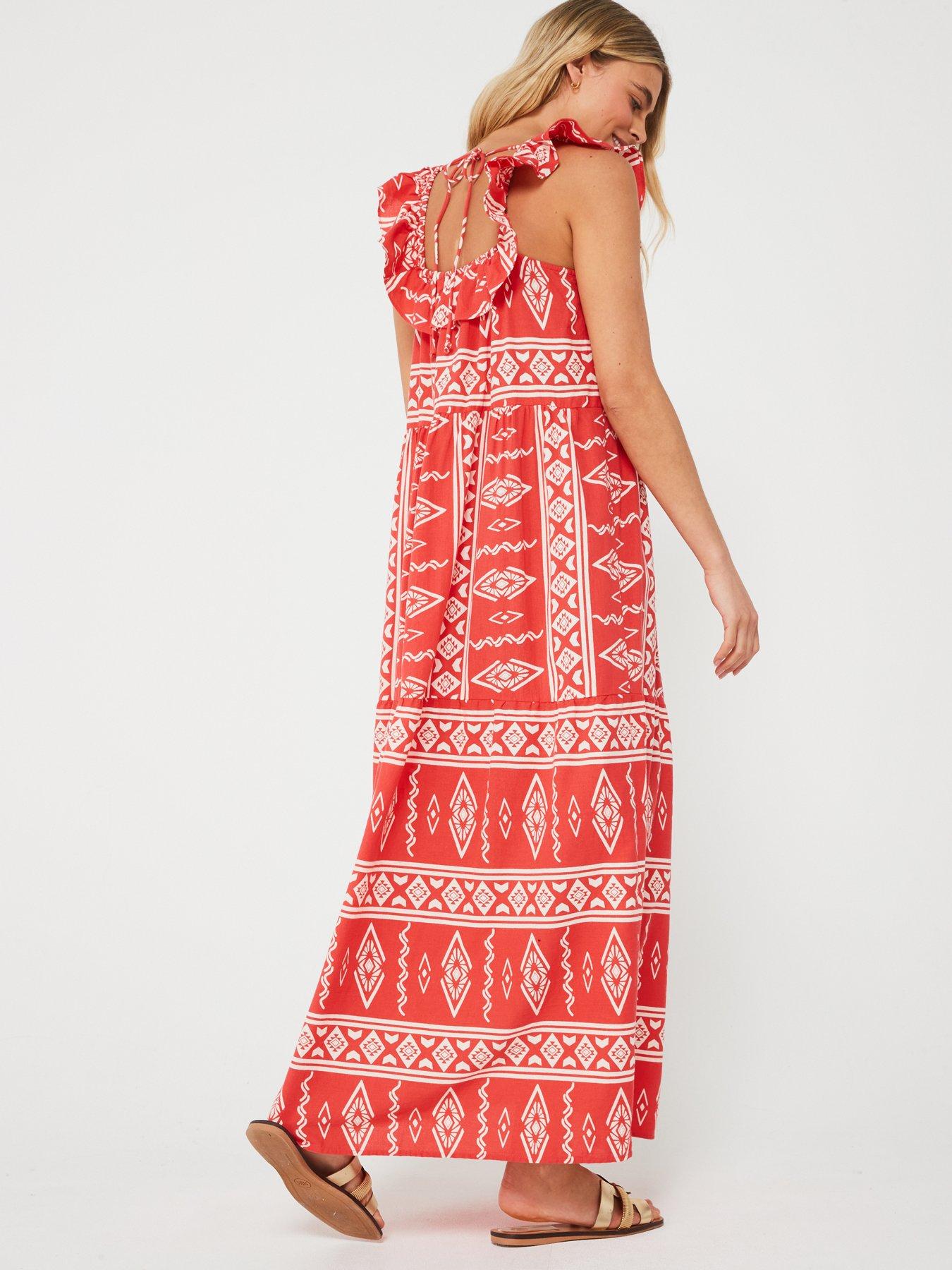 Red fashion embroidered maxi dress