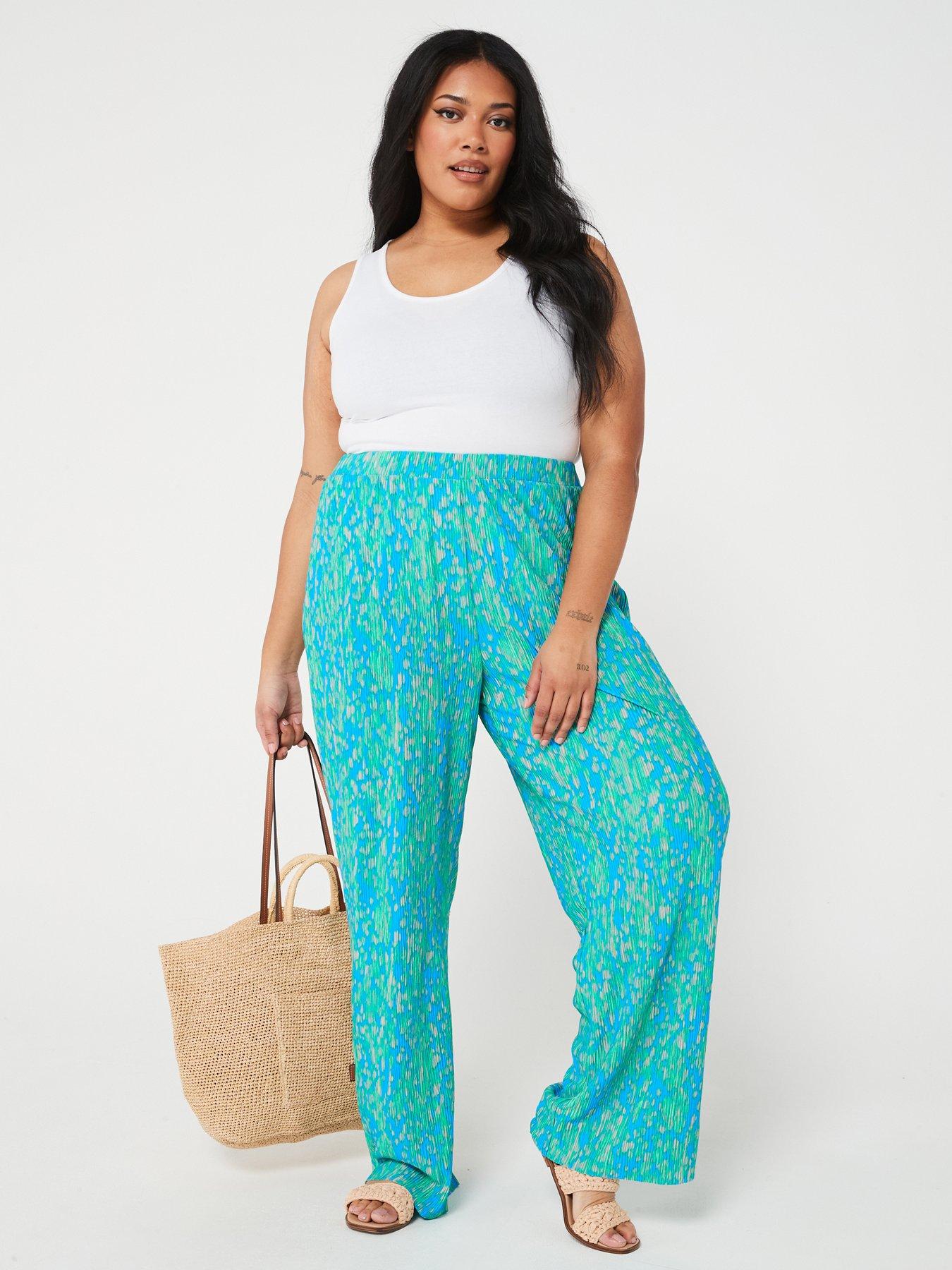 Vero Moda Curve Curve Printed Plisse Trouser - Blue