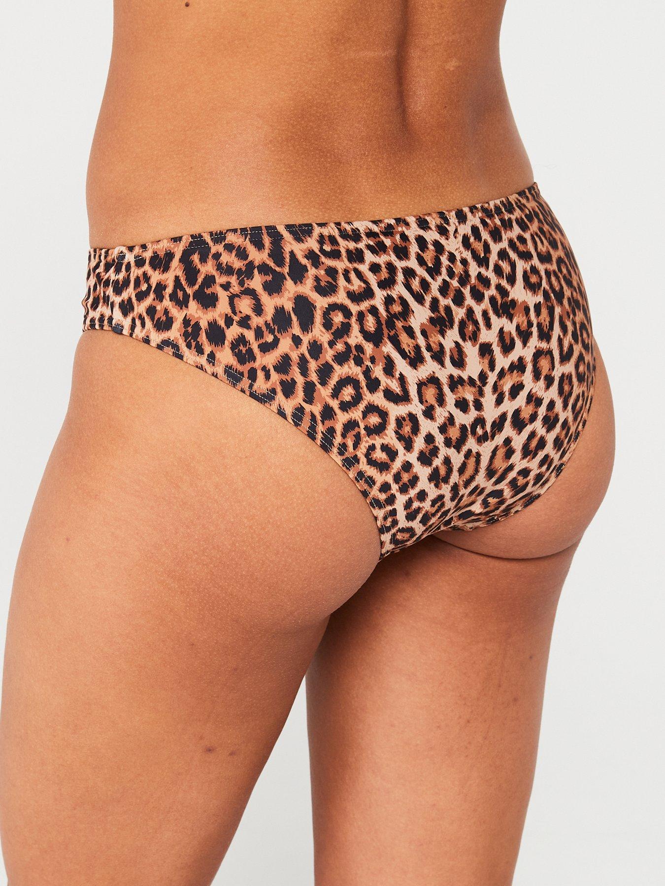 Pieces Leopard Print Bikini Bottom Black Uk