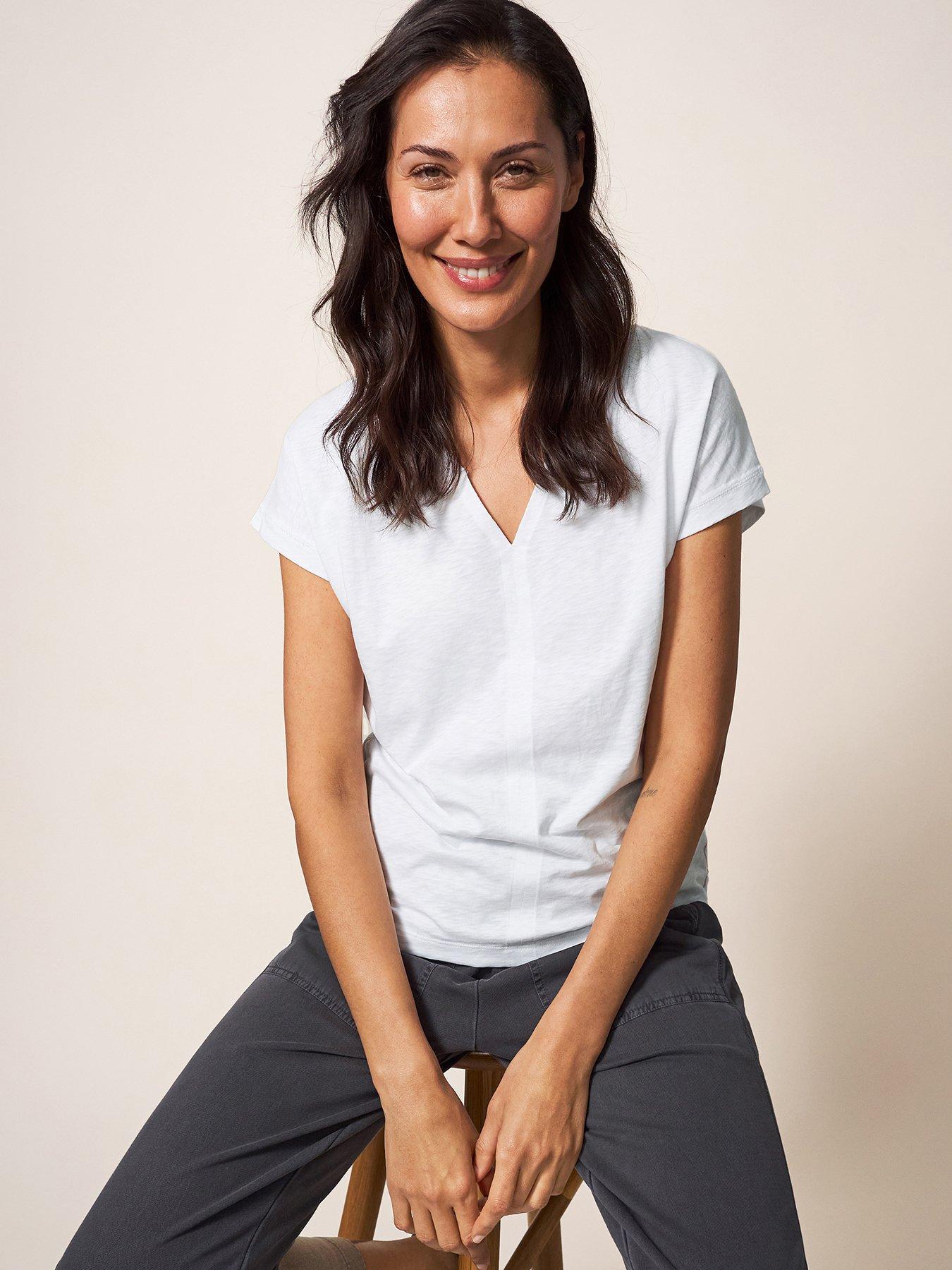 White Stuff Nelly Notch Neck T-shirt, White, Size 8, Women