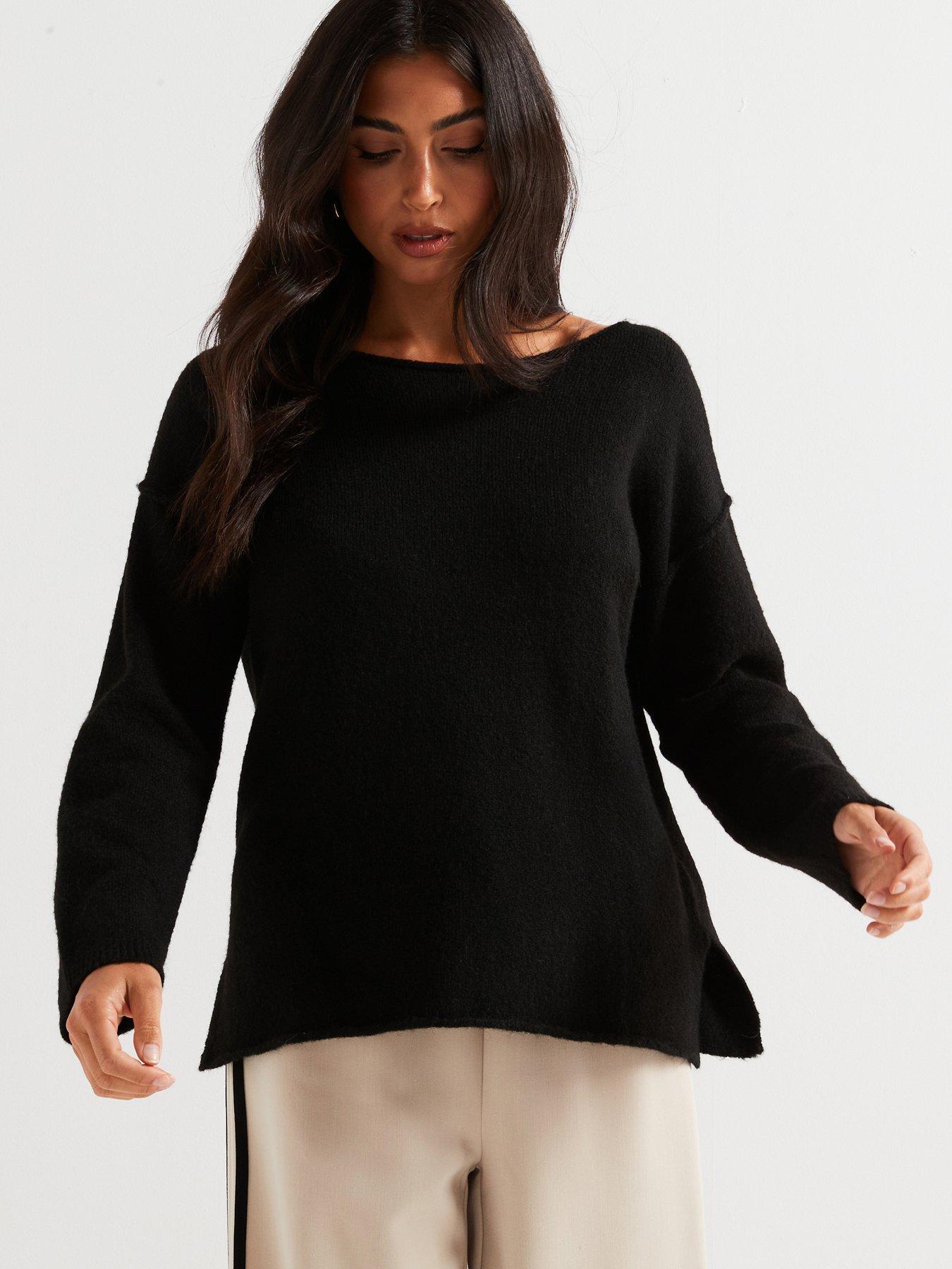 undefined Off the Shoulder Seam Detail Jumper - Black