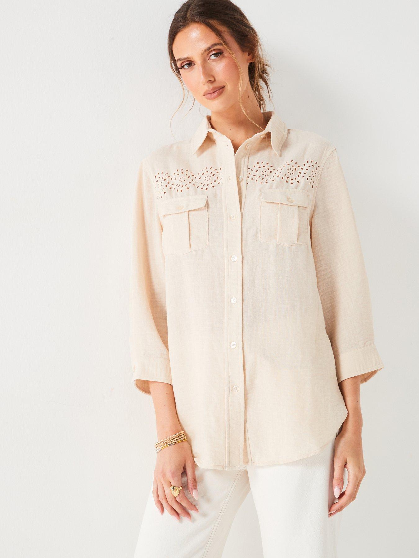 V by Very Cut Out Longline Shirt Cream