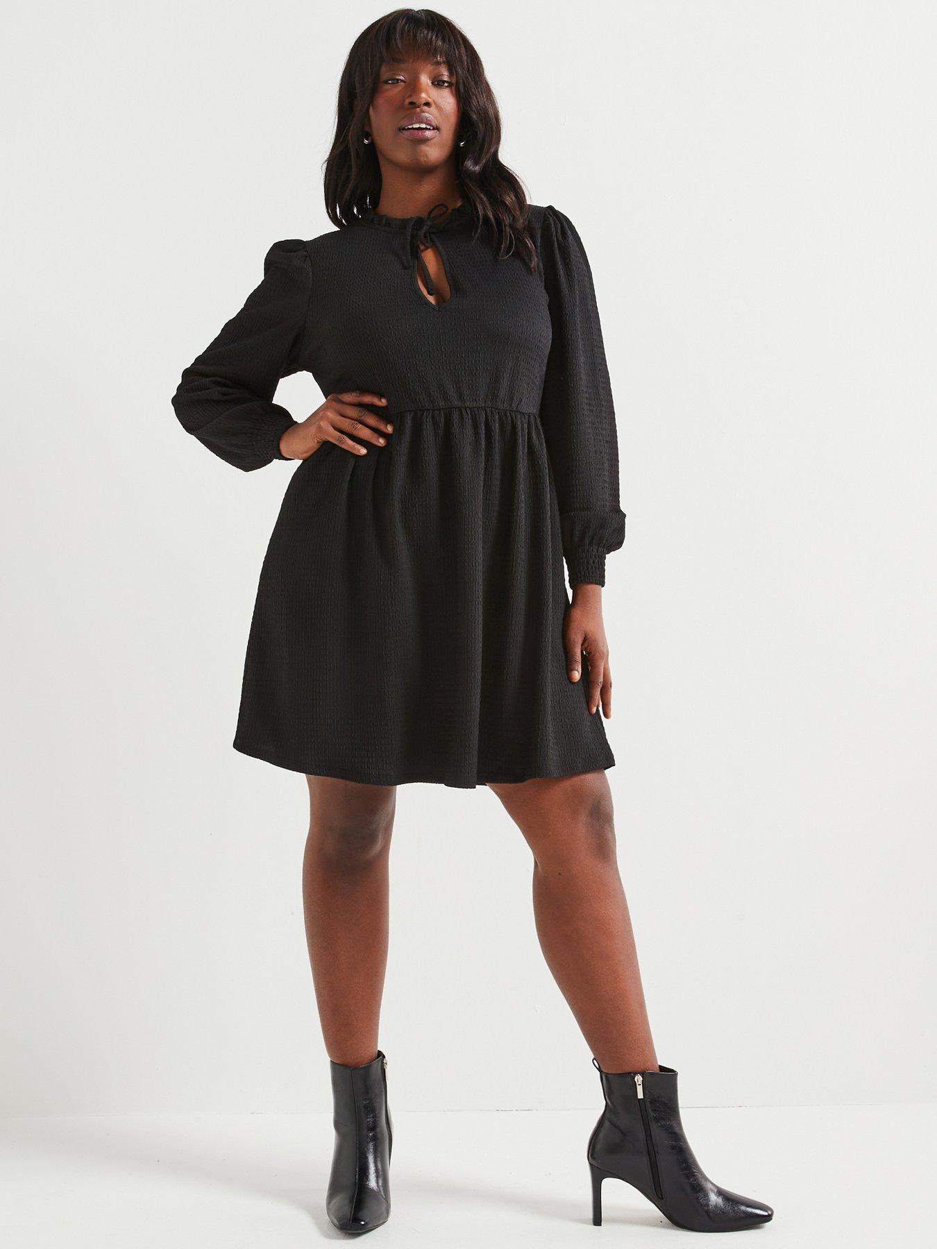 undefined Jersey Crinkle Long Sleeve Mini Dress - Black