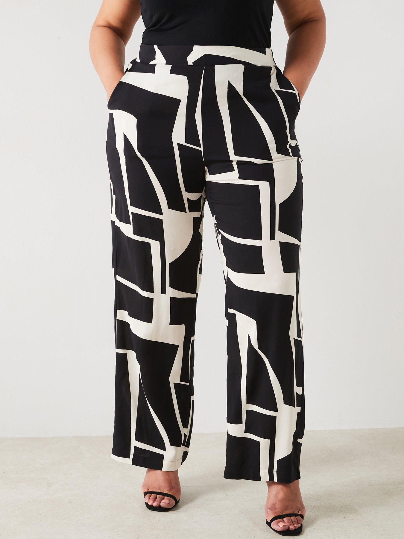Vero Moda Curve Curve Printed Wide Leg Trouser - Black