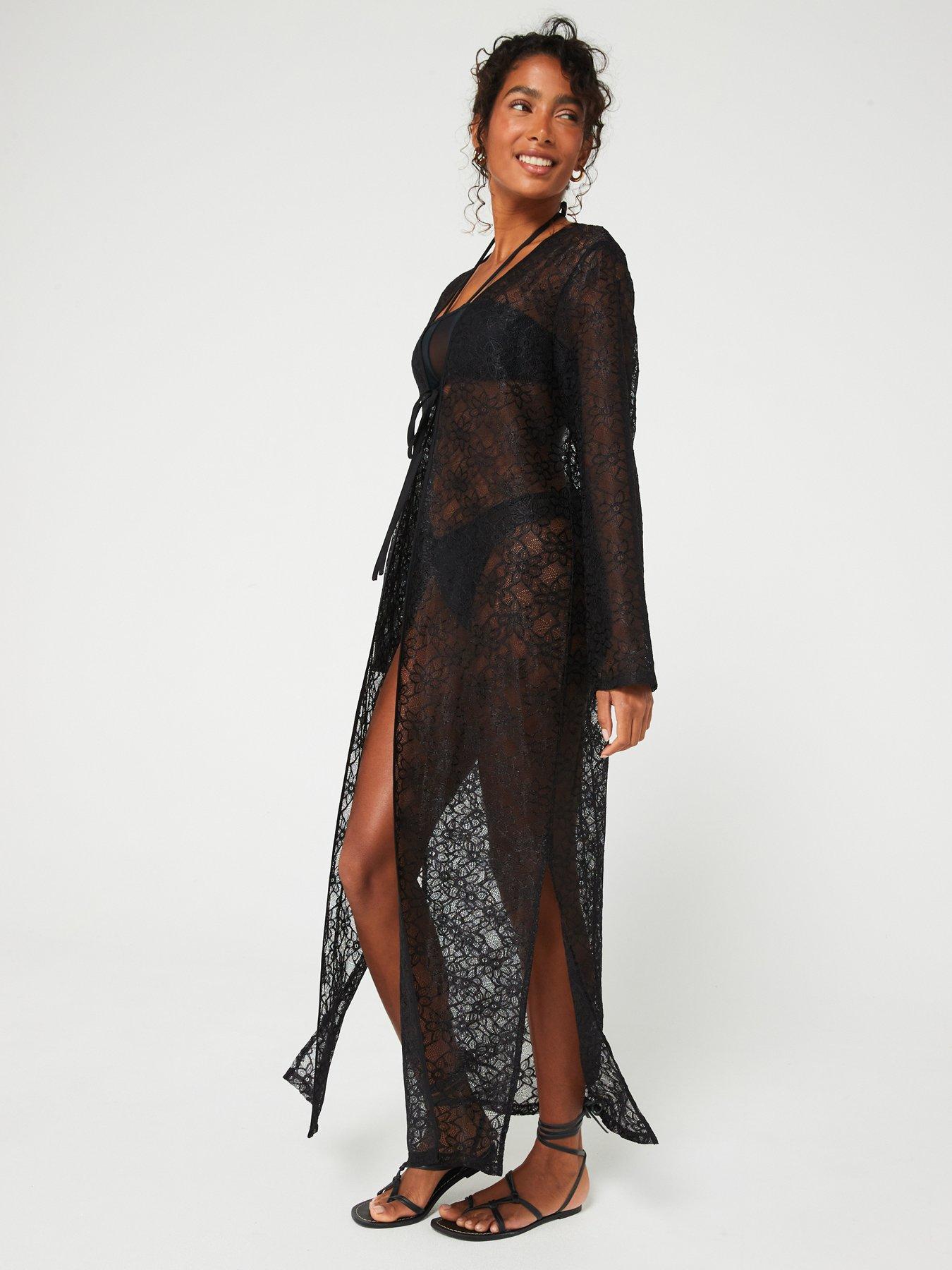 Black lace maxi kimono deals