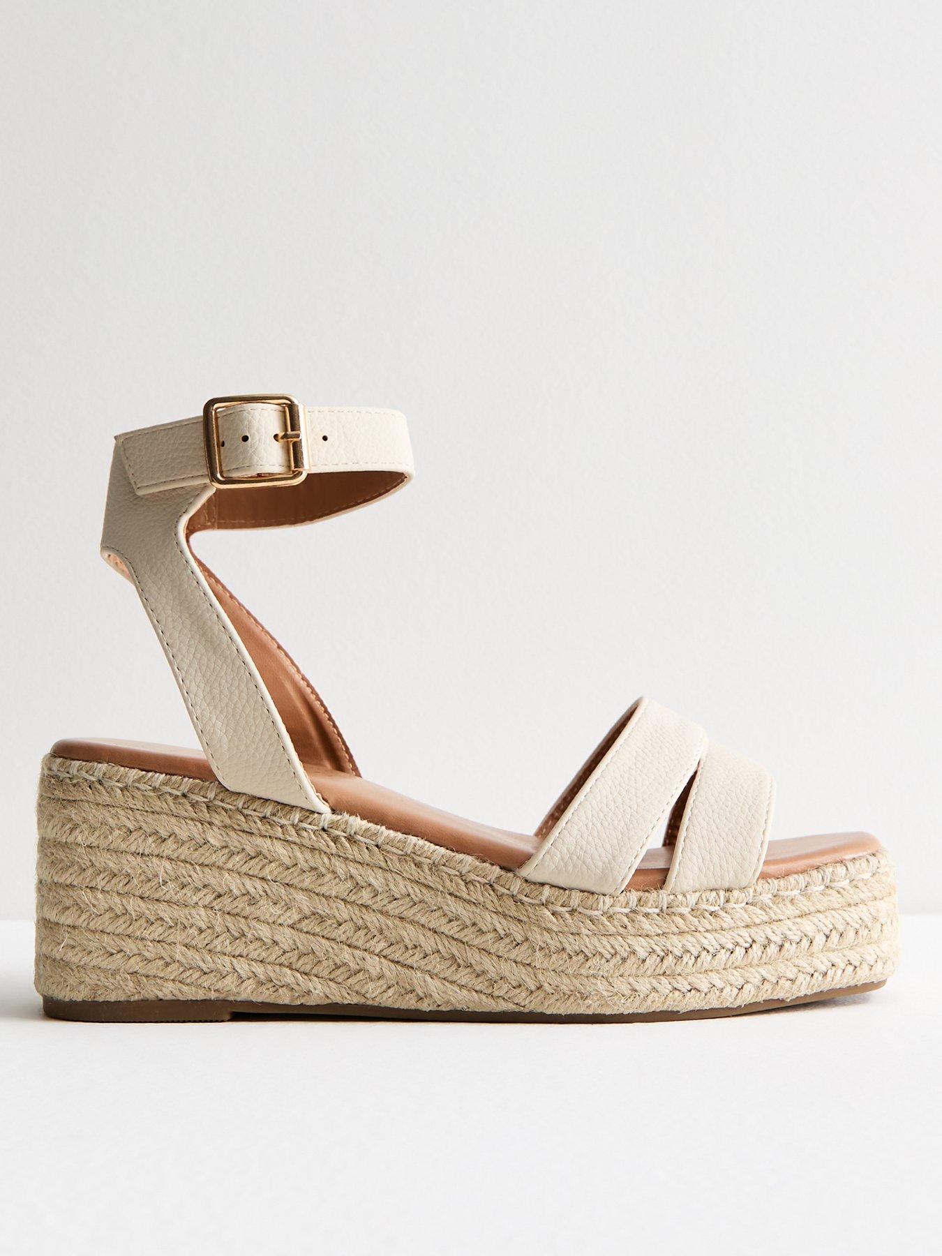 Wide Fit Off White Espadrille Flatform Sandals