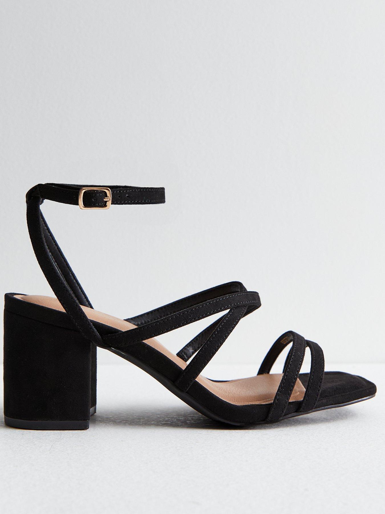 Extra Wide Fit Black Suedette Strappy Block Heel Sandals