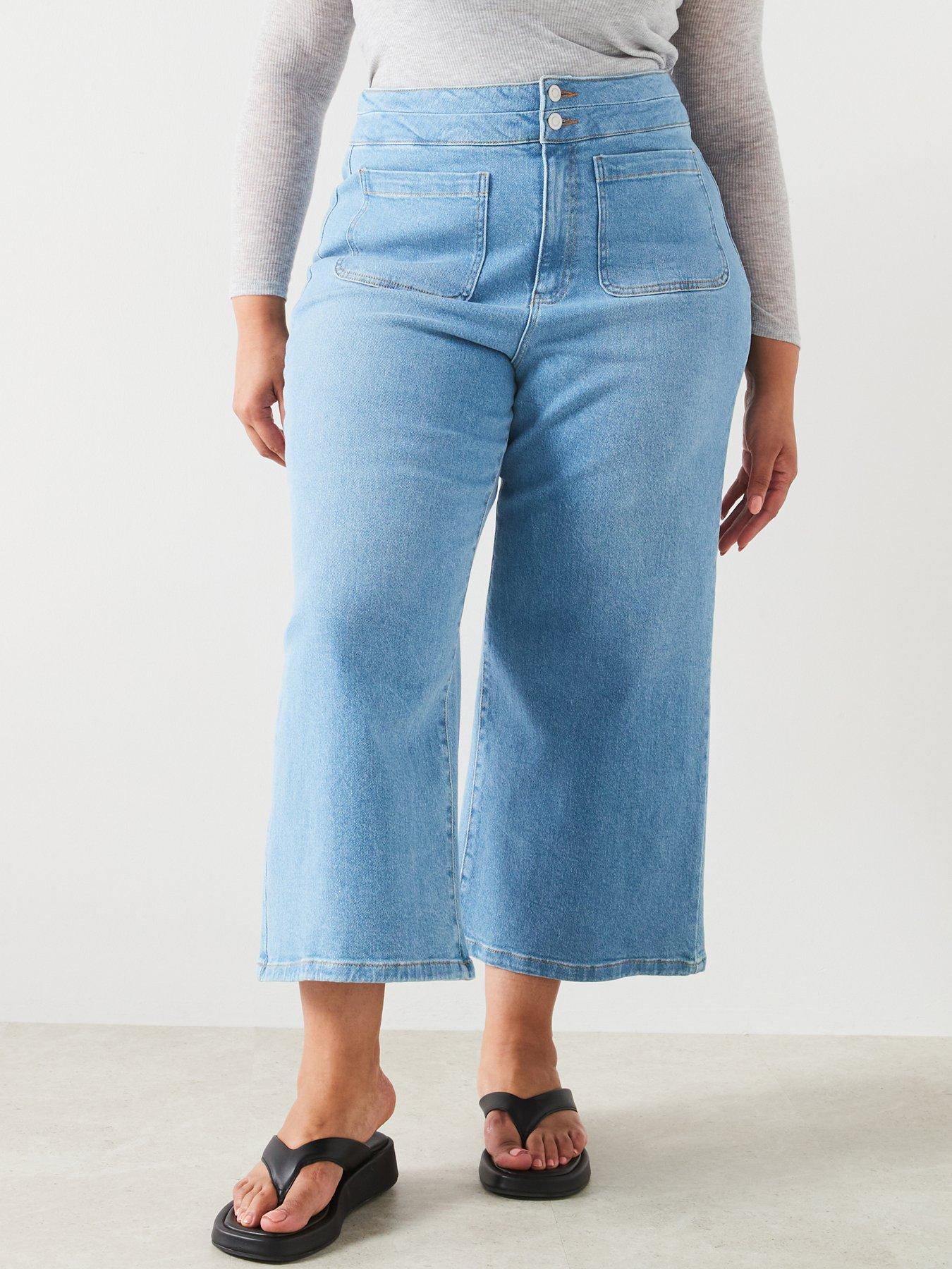V By Very Curve Highwaisted Stretch Crop Wide Leg Jean - Blue