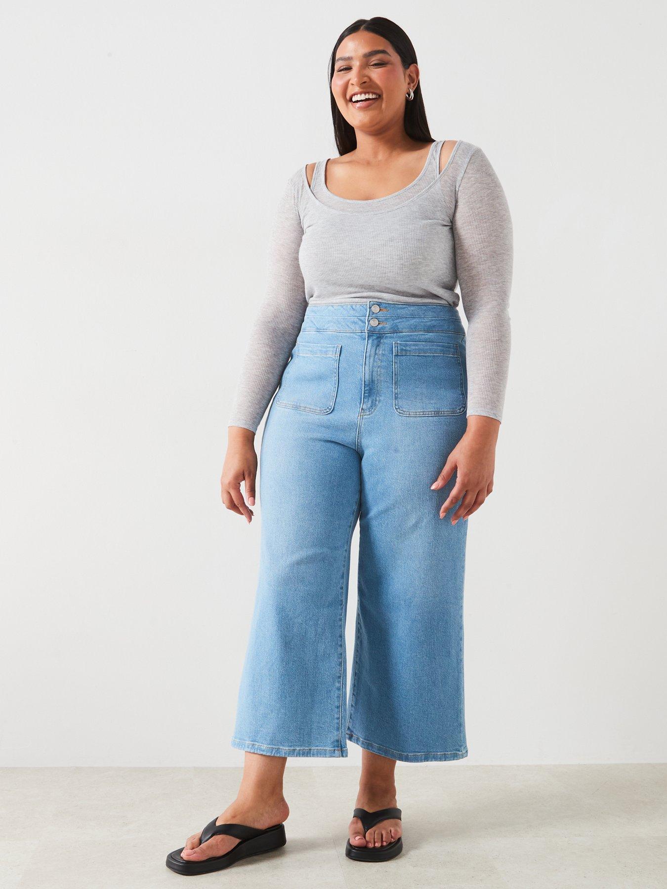 Wide Leg Crop Jean Mid Blue