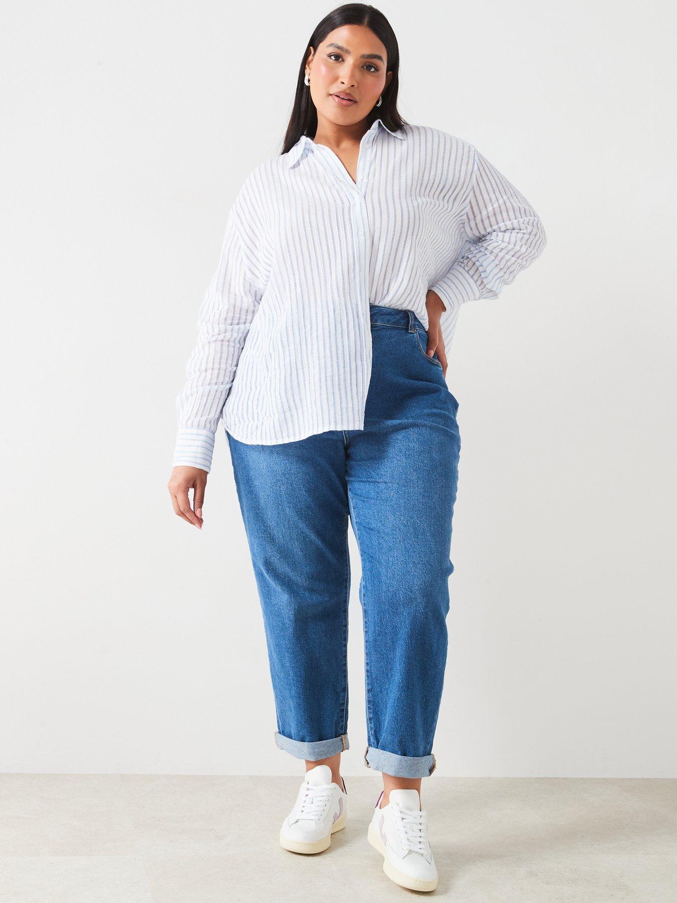 Image 3 of 6 of V by Very Curve High Waisted Stretch Mom Jean - Blue