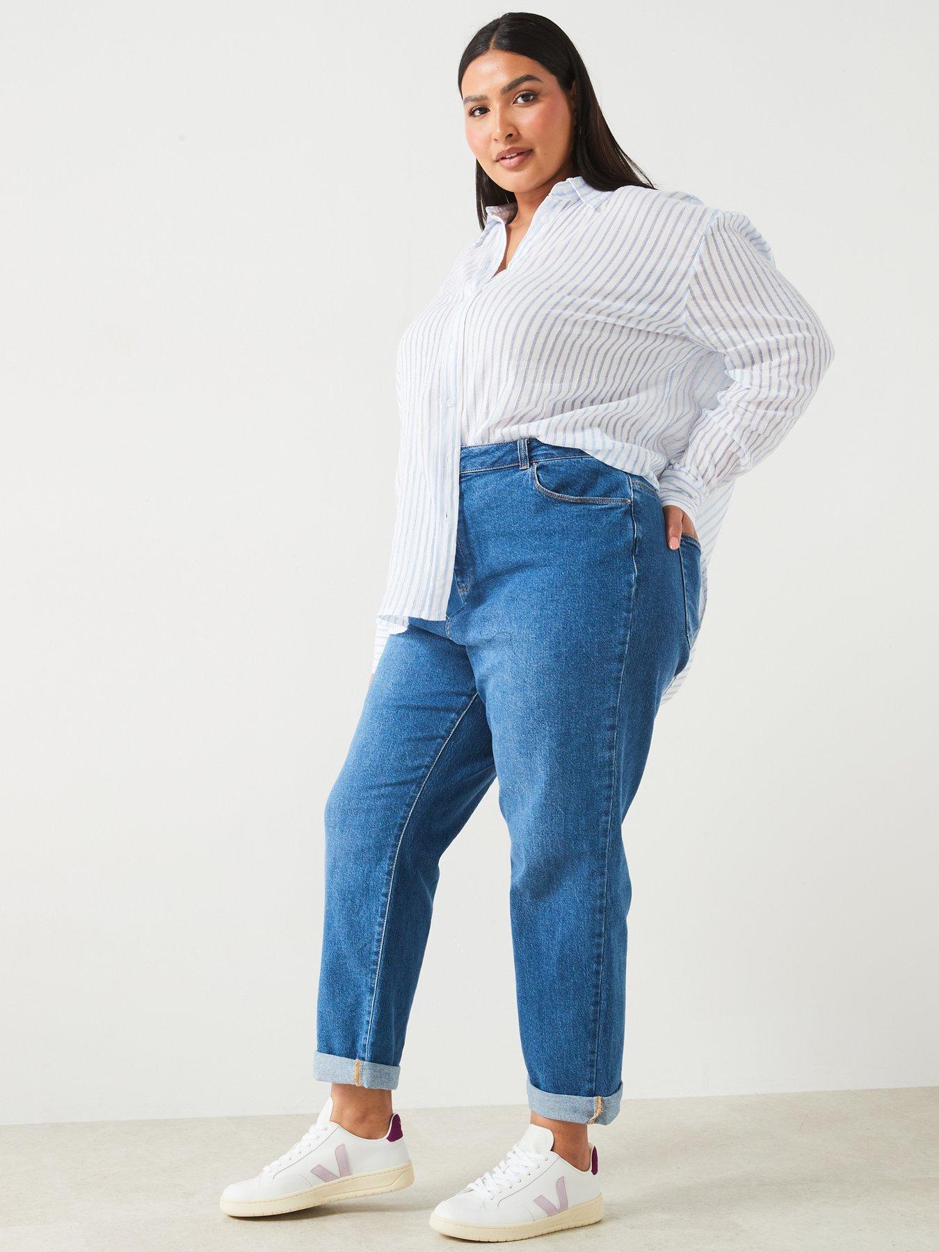 Image 5 of 6 of V by Very Curve High Waisted Stretch Mom Jean - Blue