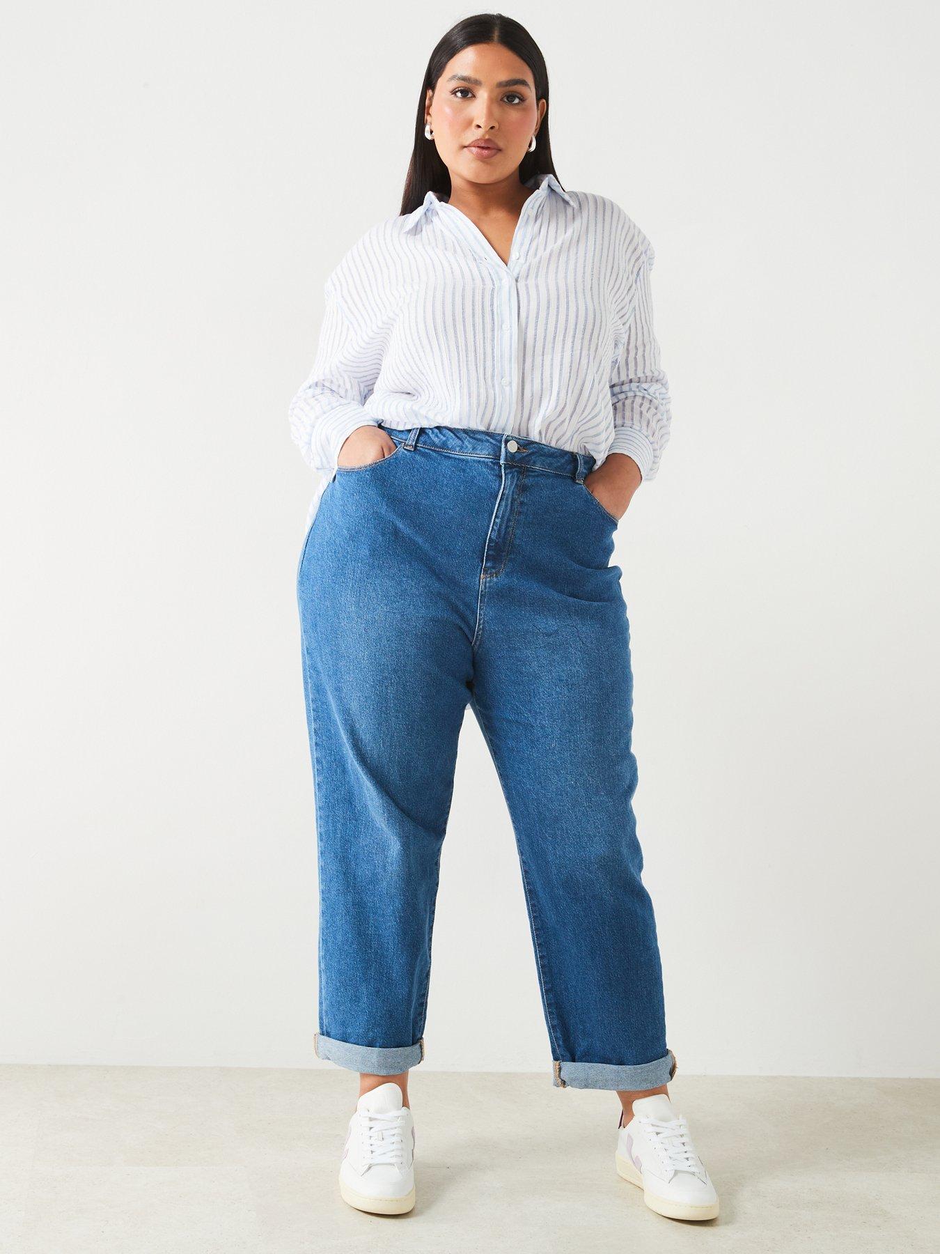 Image 6 of 6 of V by Very Curve High Waisted Stretch Mom Jean - Blue