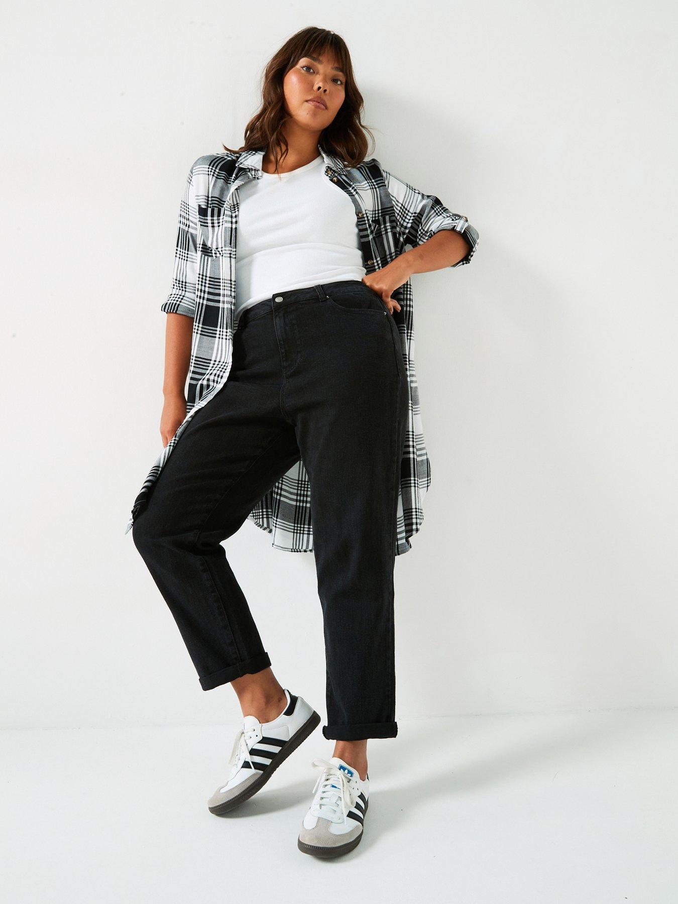 V by Very Curve High Waisted Stretch Mom Jean - Black