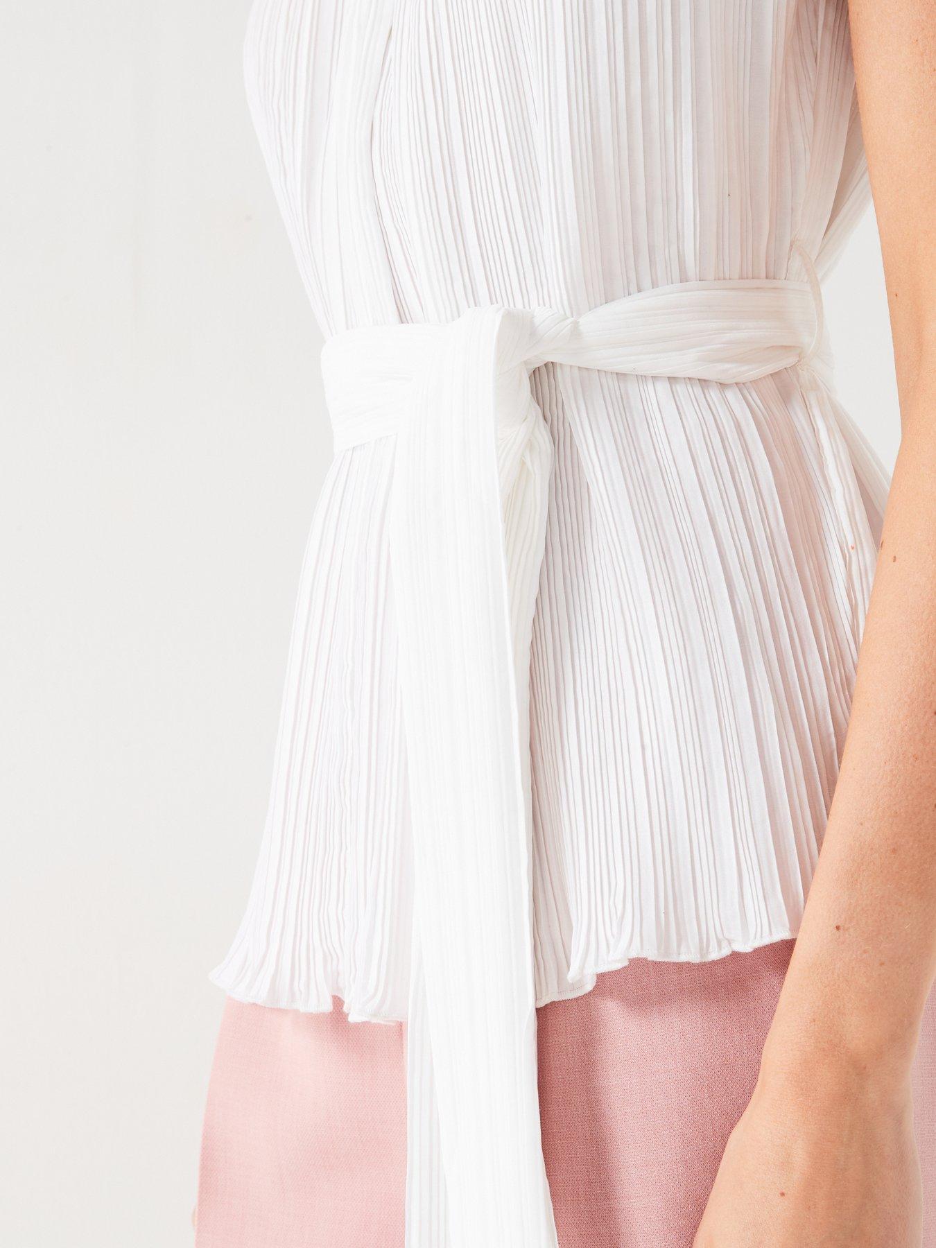 3050258 White Tie Waist Blouse
