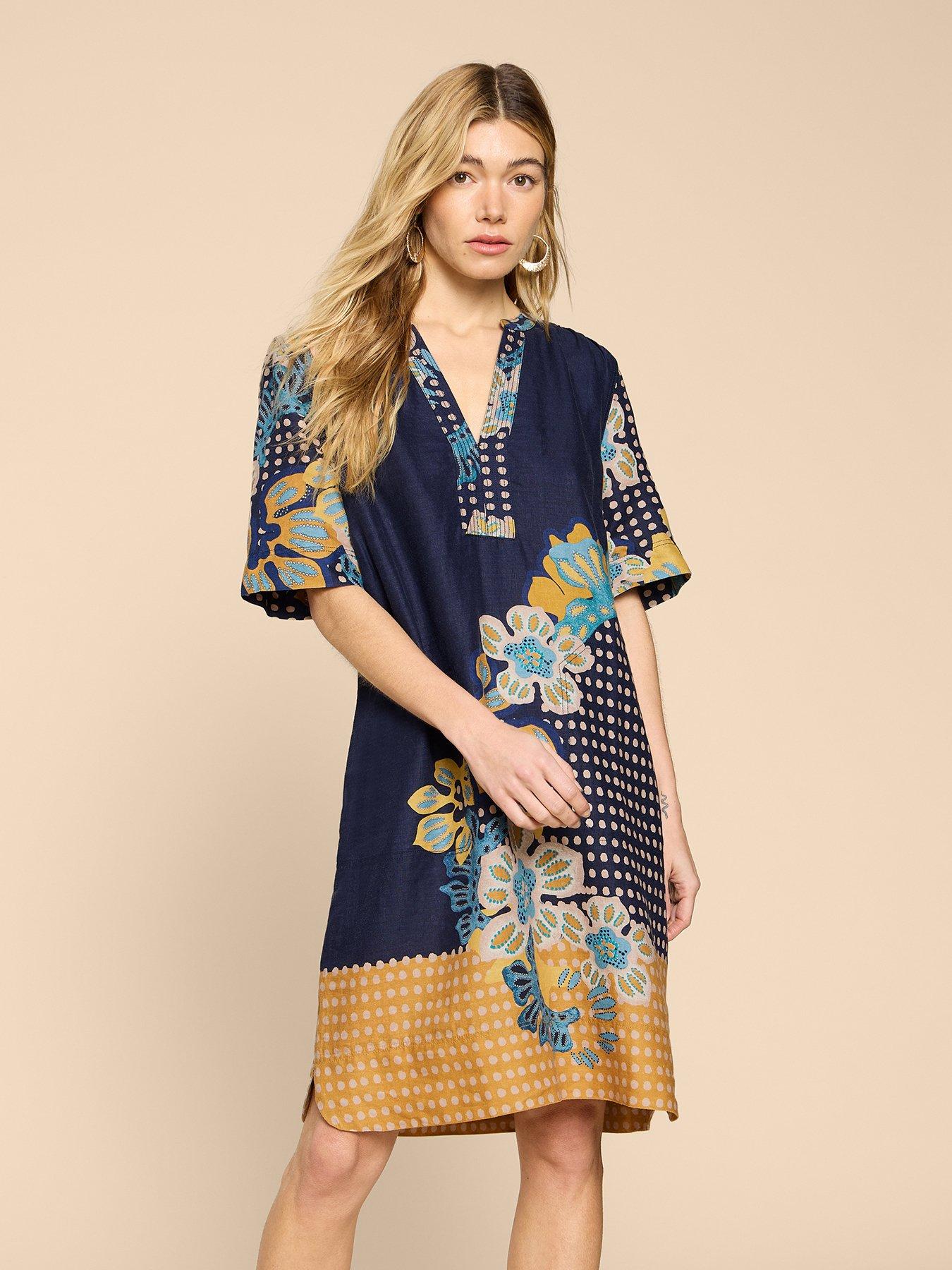 White Stuff June Linen Shift Dress Navy Very