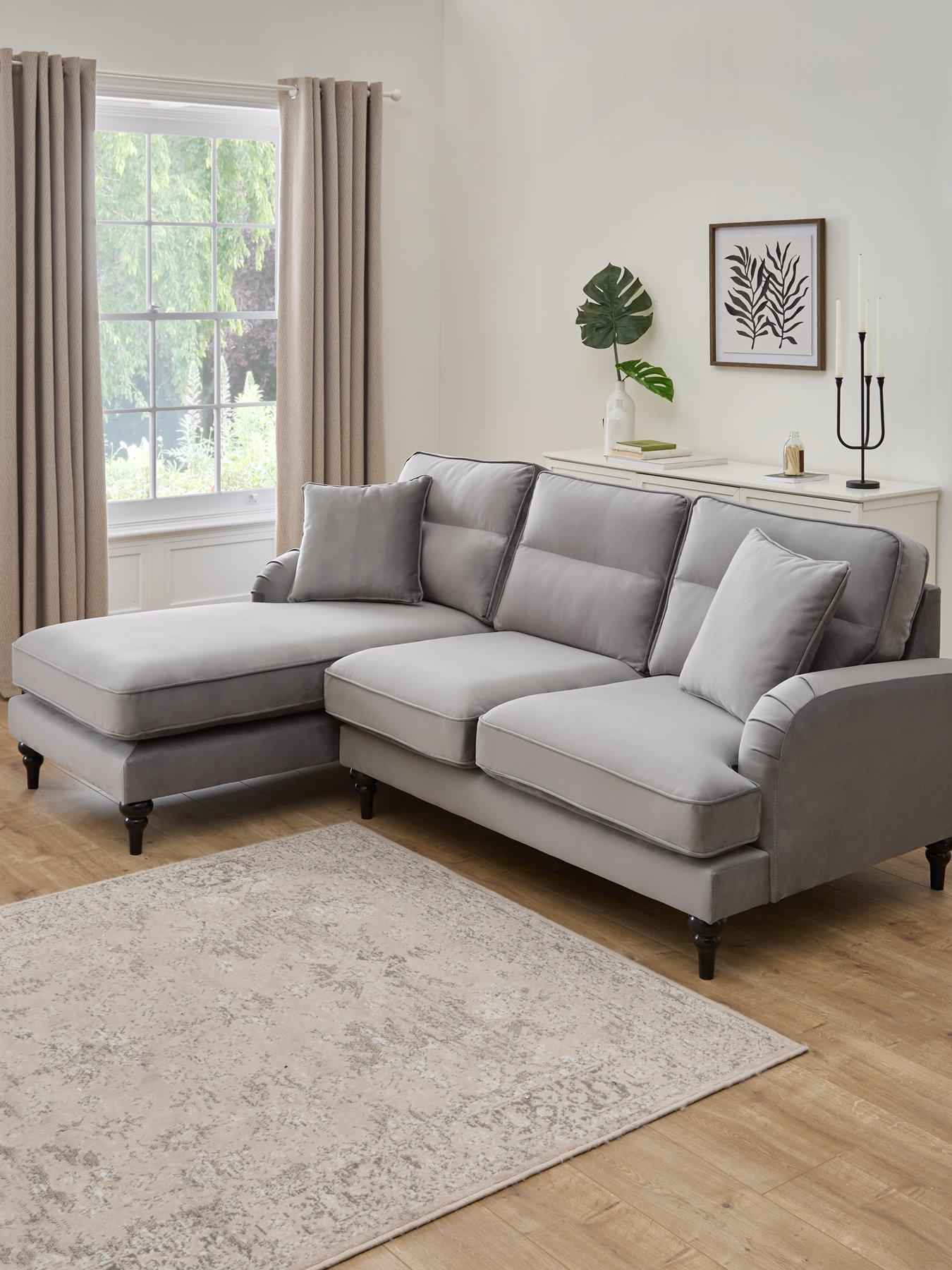 Very Home Victoria Left Hand Fabric 3 Seater Chaise Sofa - Grey - FSC® Certified