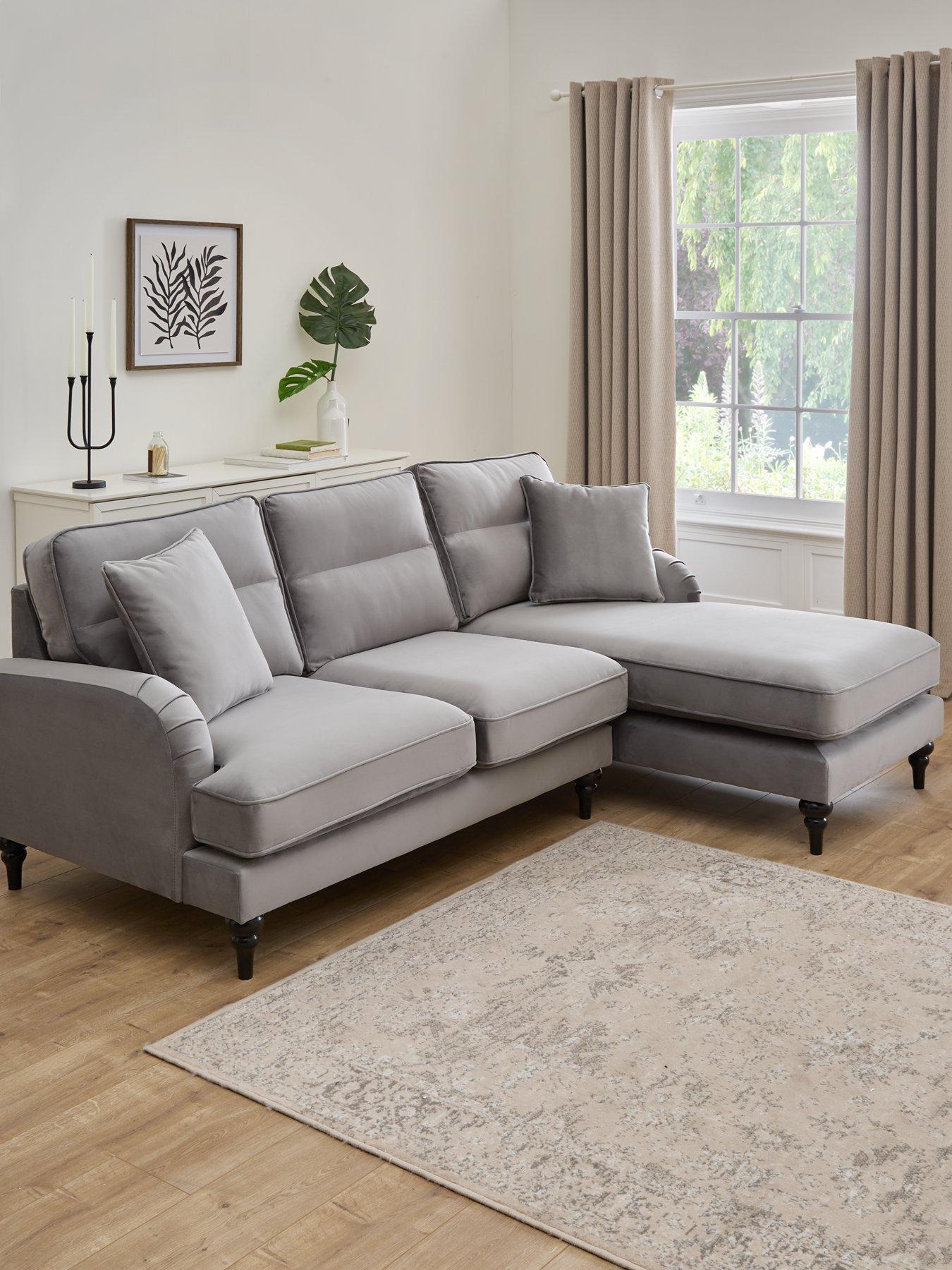 undefined Victoria Right Hand Fabric 3 Seater Chaise Sofa - Grey - FSC® Certified