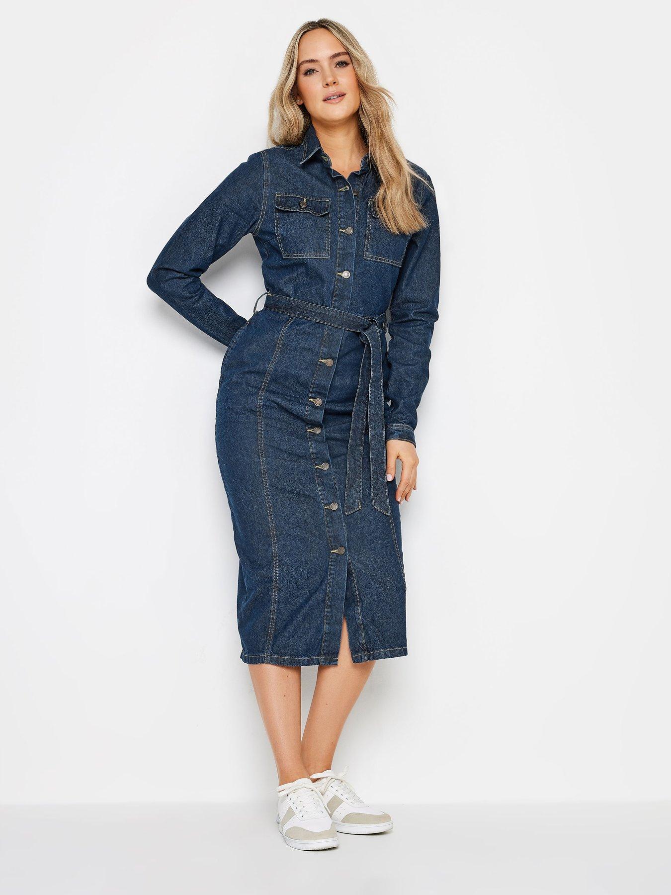 Long Tall Sally Tall Tie Waist Denim Dress Blue Very