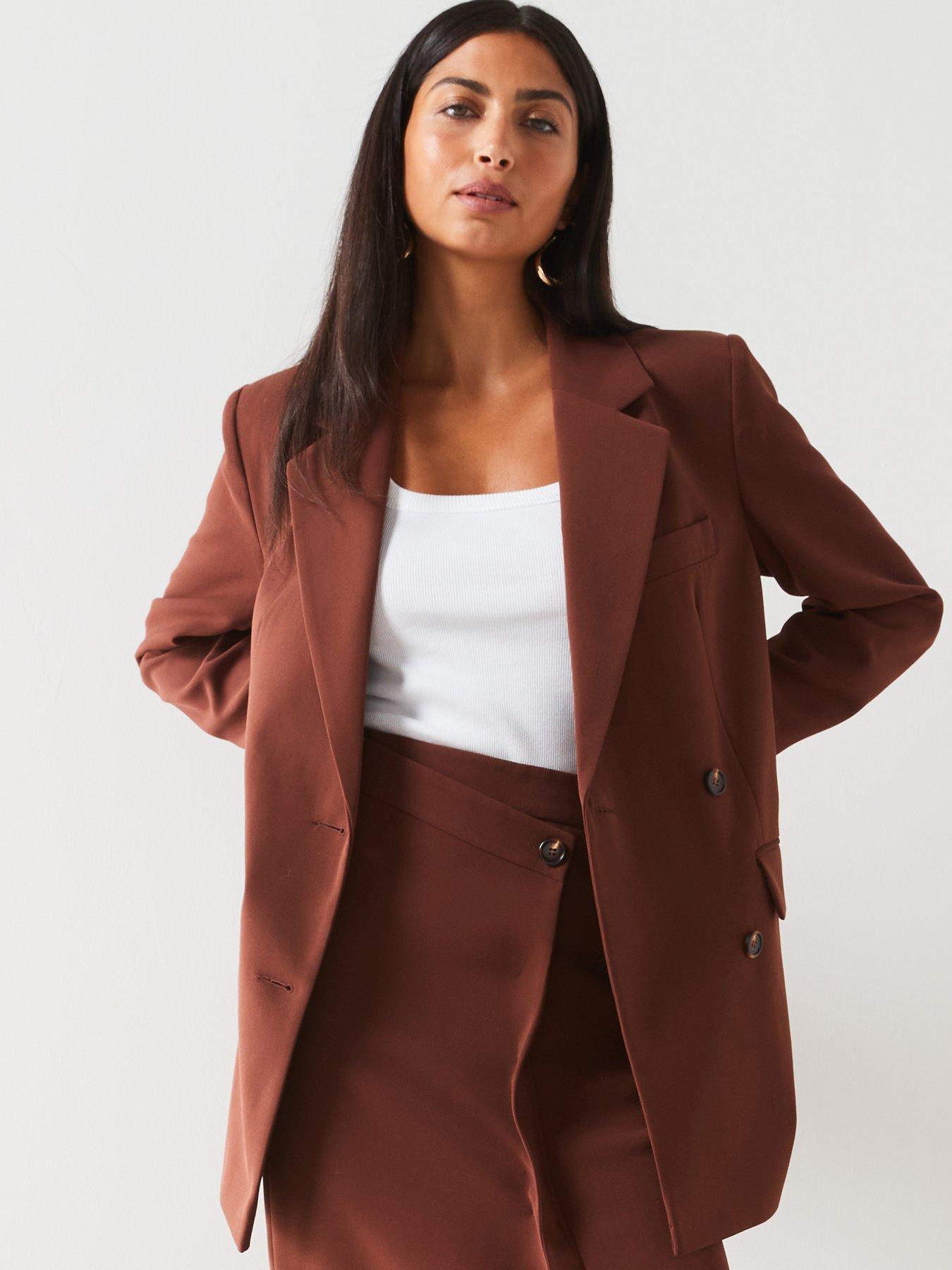 V By Very Oversized Db Blazer - Brown