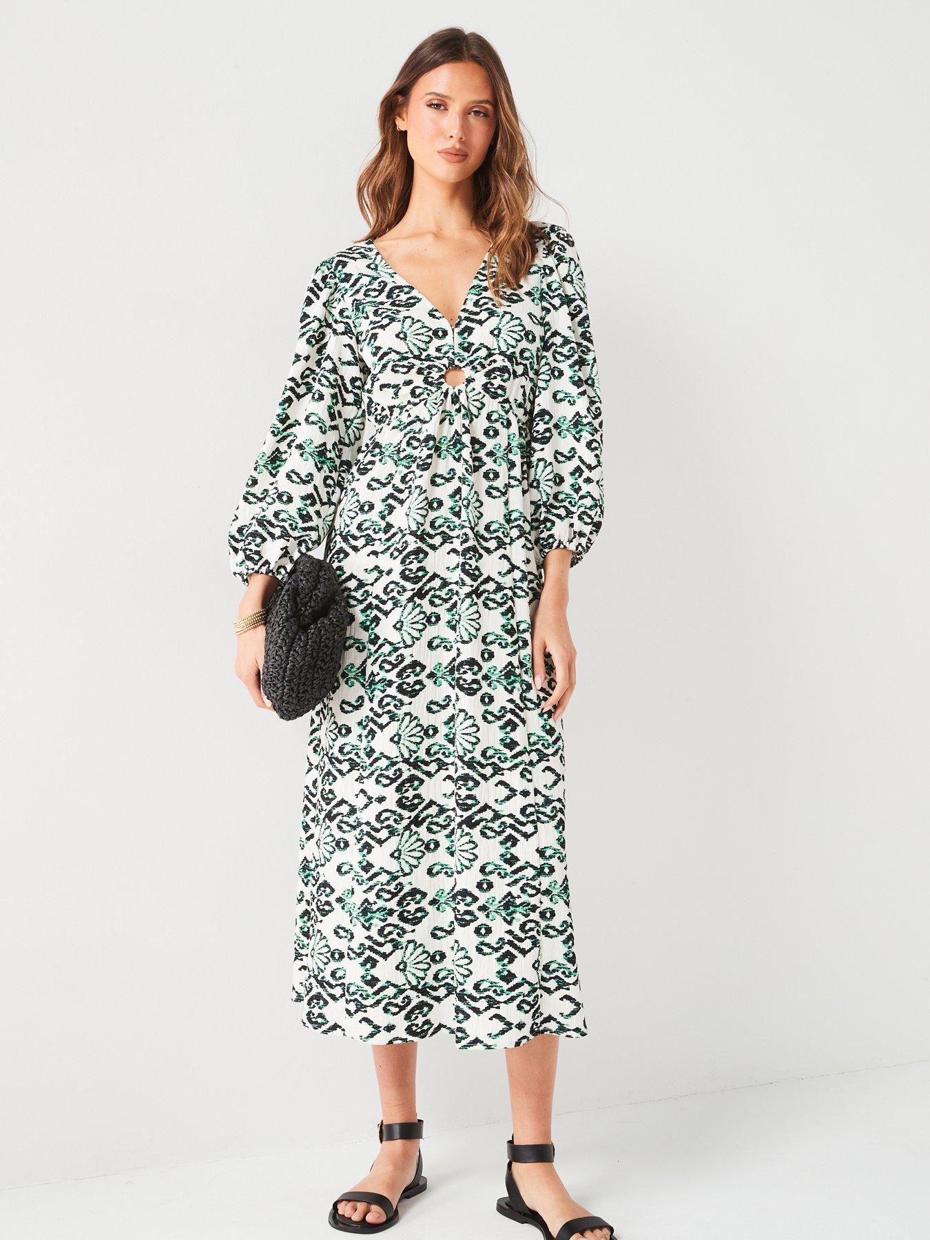 Image 1 of 6 of V by Very Balloon&nbsp;Sleeve Cut Out Midi Dress - Multi