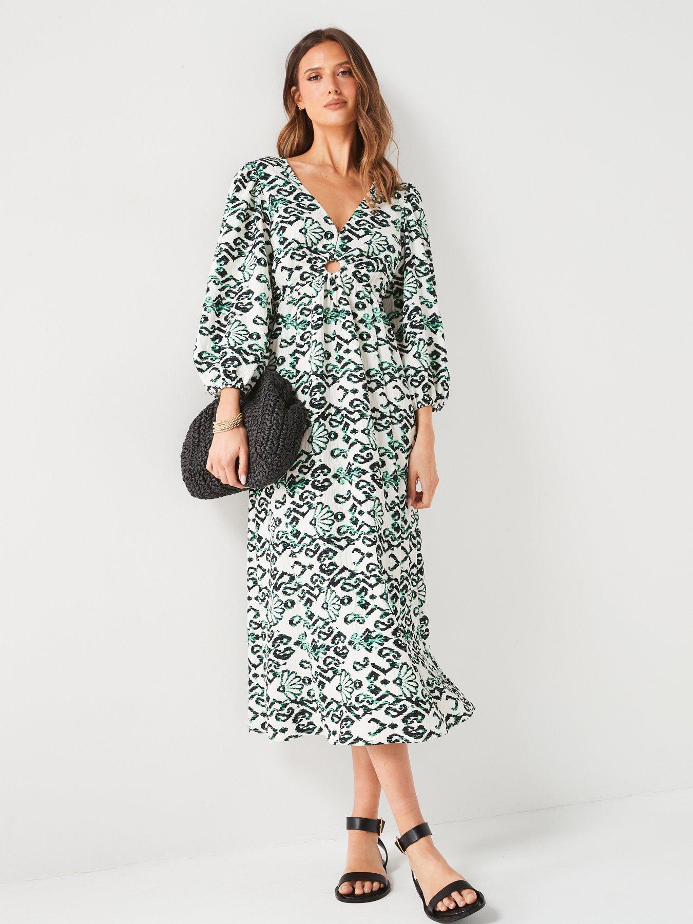 Image 5 of 6 of V by Very Balloon&nbsp;Sleeve Cut Out Midi Dress - Multi