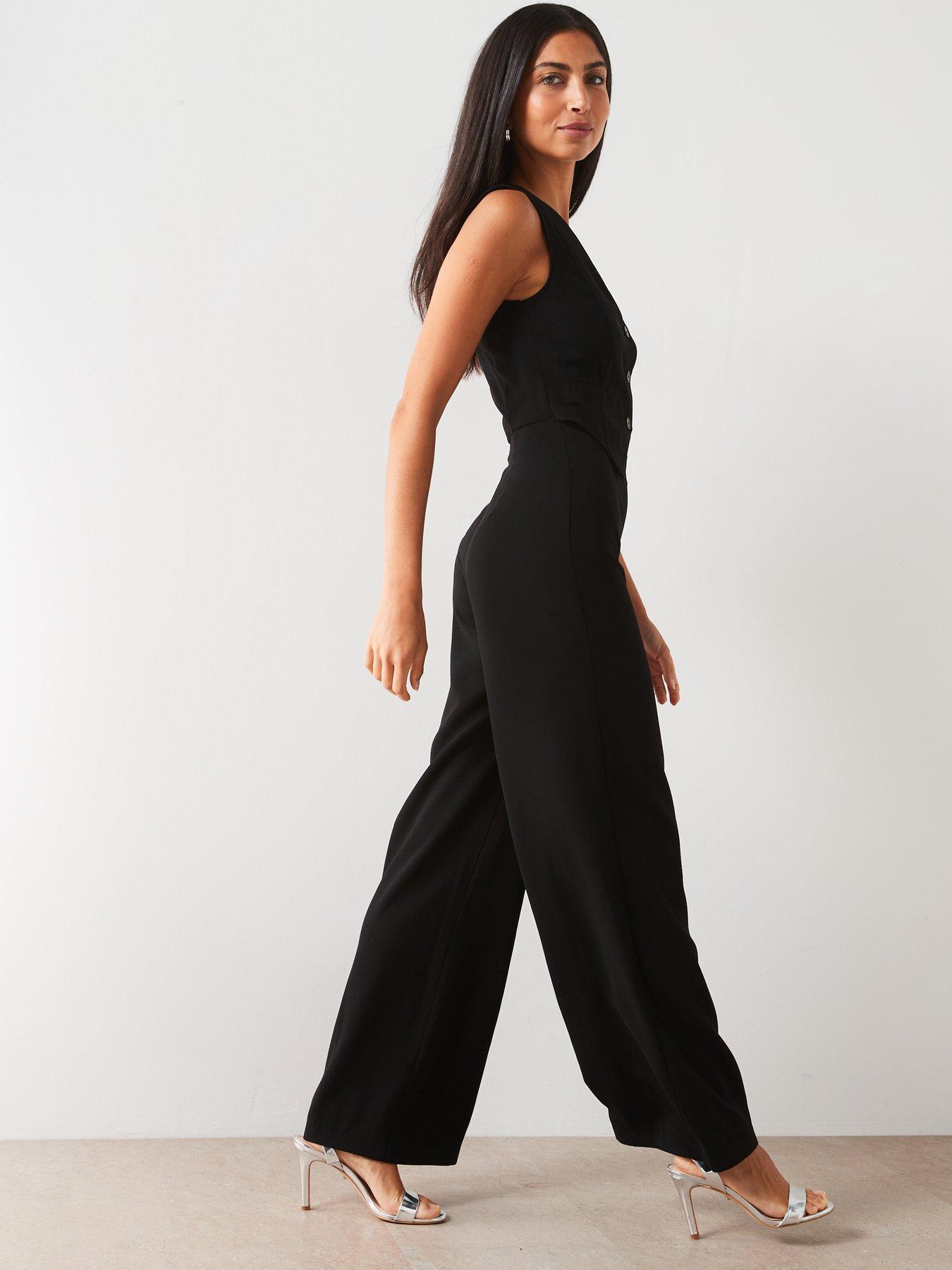 V by Very Waistcoat Jumpsuit Black
