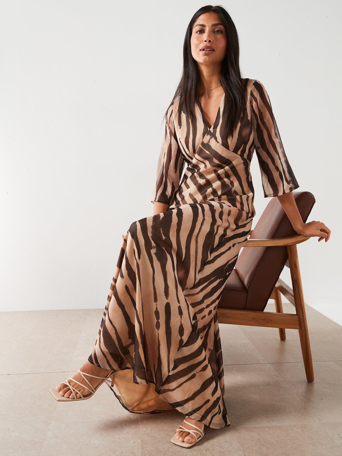 Image 4 of 6 of V by Very Printed Georgette Maxi Dress - Animal Print